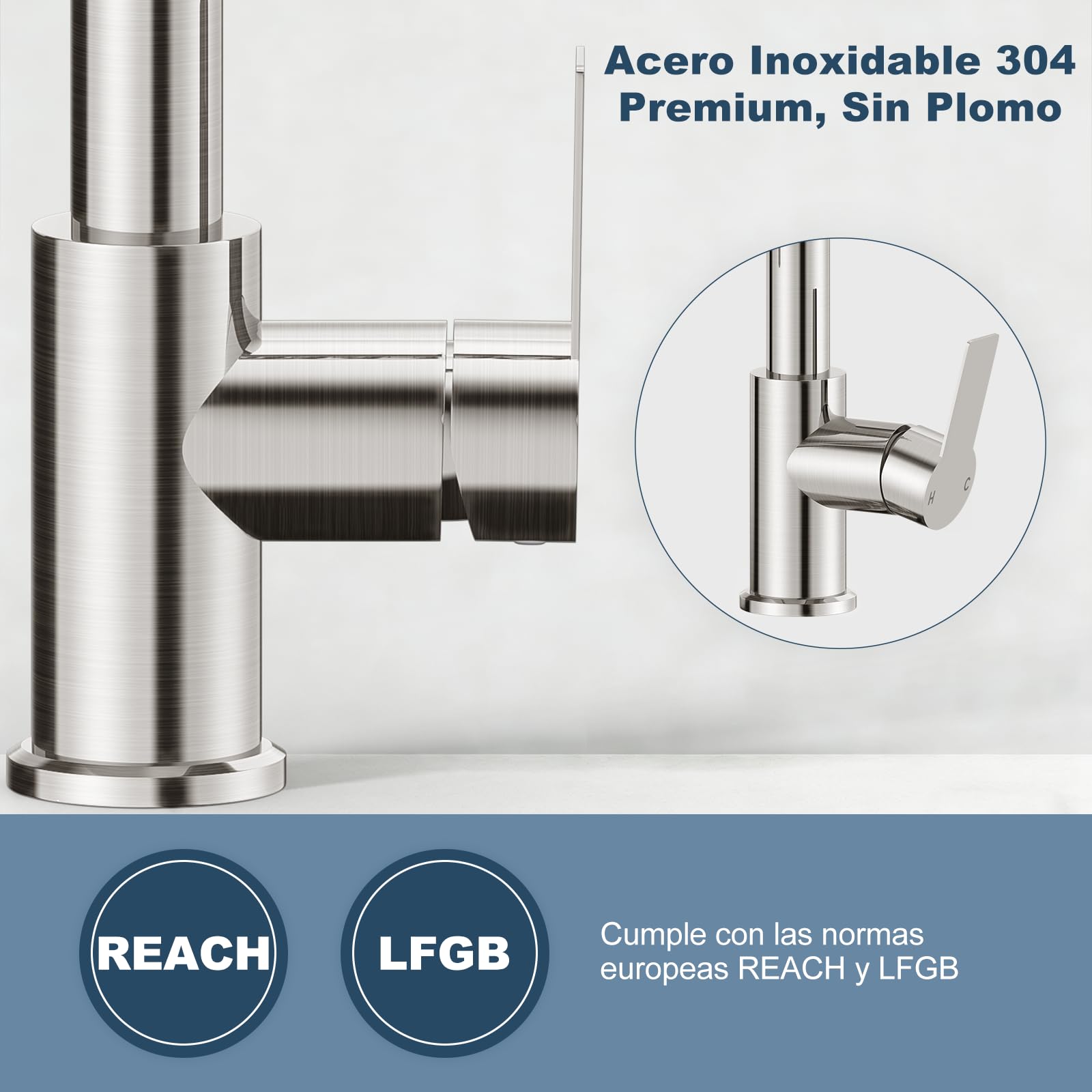 Grifo Cocina Extraible, Lagontap Elegante Grifos Extensible Cocina con 2 Modos de Salida de Agua, Grifo Cocina Fregadero Monomando Giratorio de 360°y de Arco Alto, Acero Inoxidable Cepillado