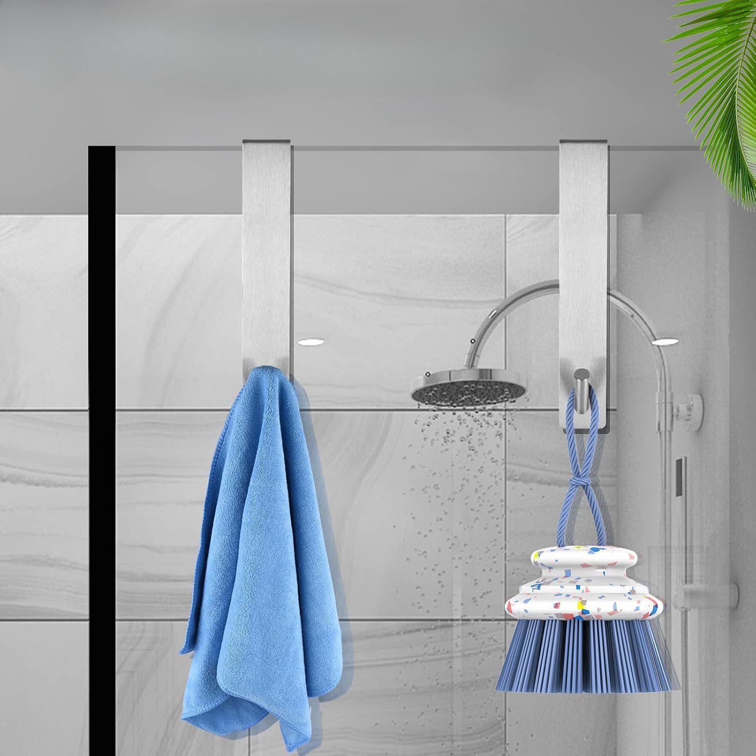 2pcs Brushed Golden Frameless Wall-Mounted Bathroom Hooks | Curved Design with Spherical Cap, Space-Saving Modern Style (Silver)