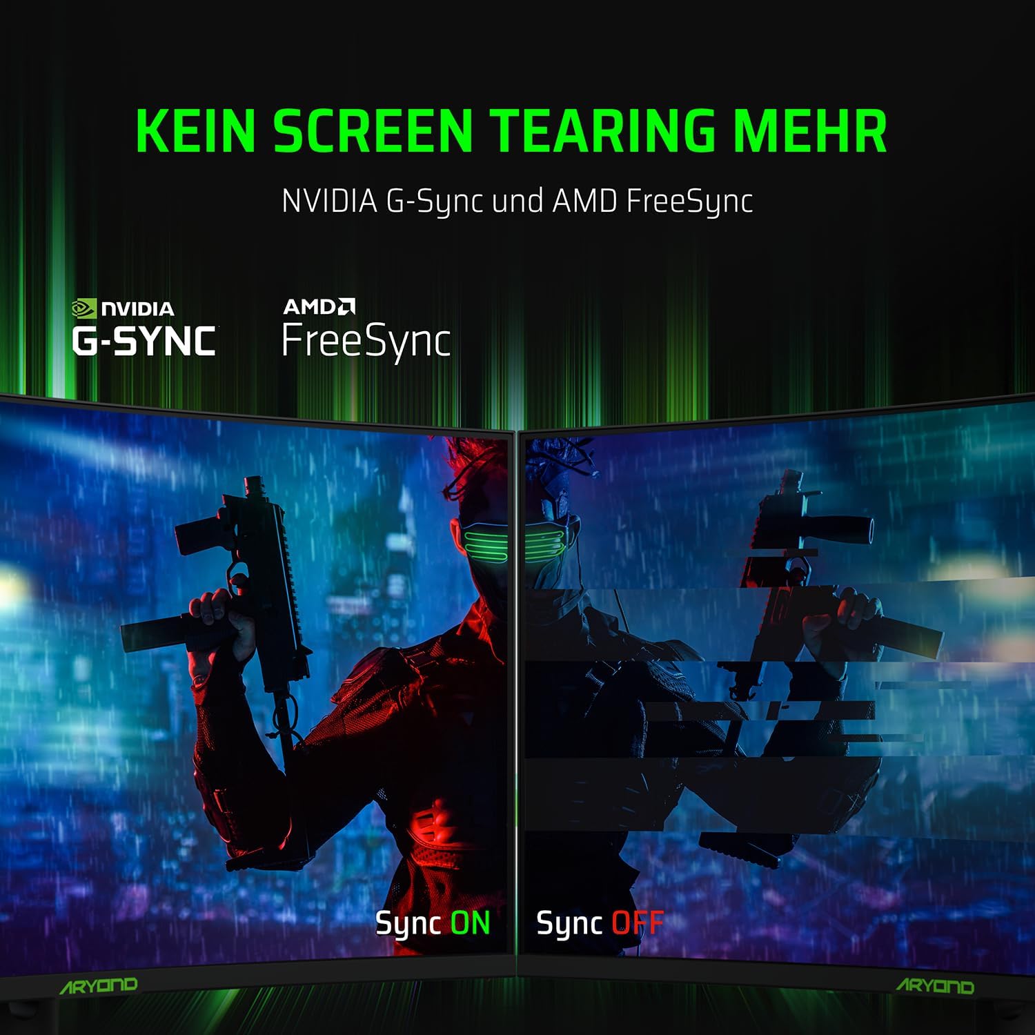 Aryond A32 V2 Curved Gaming Monitor, 32 Zoll(80cm), 180Hz, 1500R, QHD (2560x1440), 1ms, HDR, FreeSync&G-Sync, 122% SRGB, Eye Care, Eingebauter Lautsprecher, HDMI, Display Port, Höhenverstellbar
