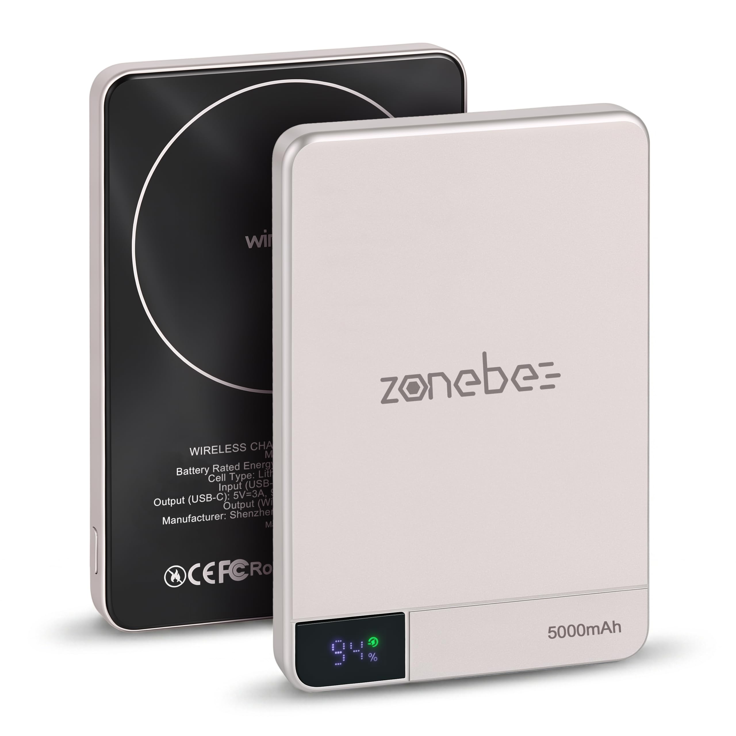 Batería externa inalámbrica de 5000 mAh, ultradelgada y ligera con carga rápida USB-C, pantalla digital, compatible con iPhone 17/16/15, Samsung S26/25, Pixel 10