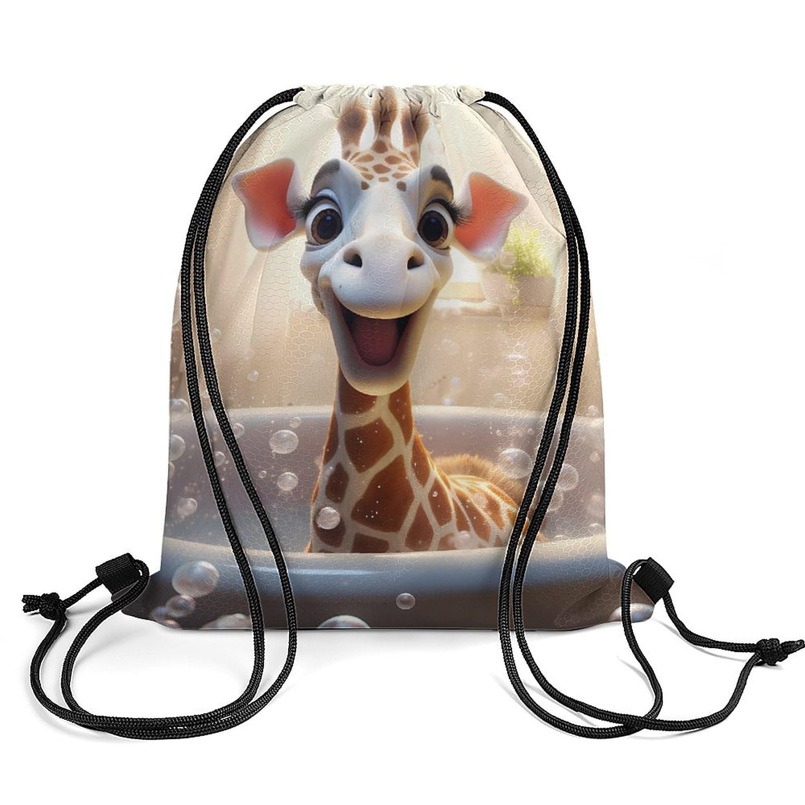Funny Giraffe in Bathtub Drawstring Backpack Durable Sport Gym Bags Daypack for Men Women 35 * 42cm