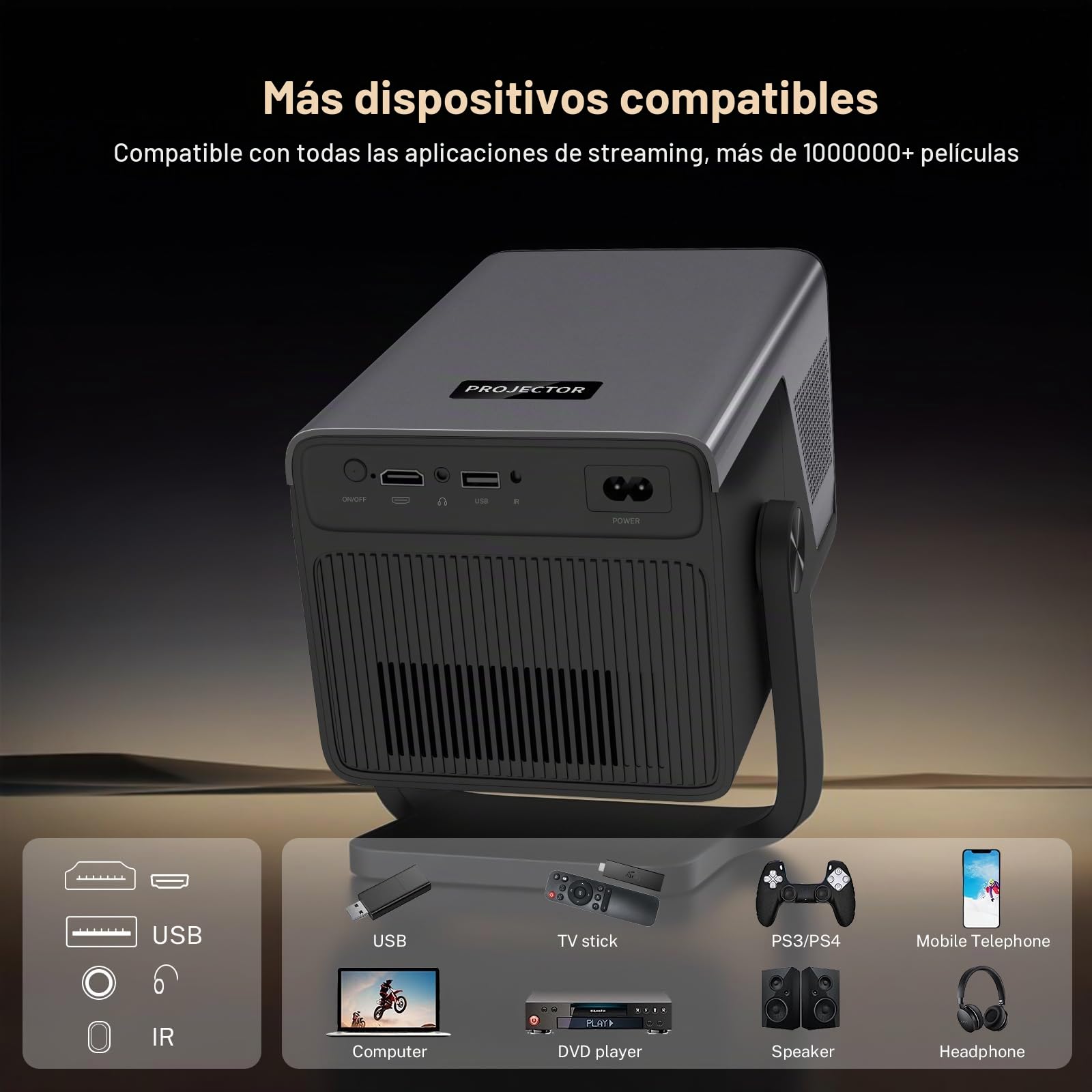 [2000 ANSI & 1080P Nativo] Proyector Inteligente X7 (Android 14), Soporte 8K/4K, Calibración Visual IA, Enfoque y Corrección Automática, WiFi 6, Bluetooth 5.4, Mando por Voz Air Mouse, Audio Hi-Res