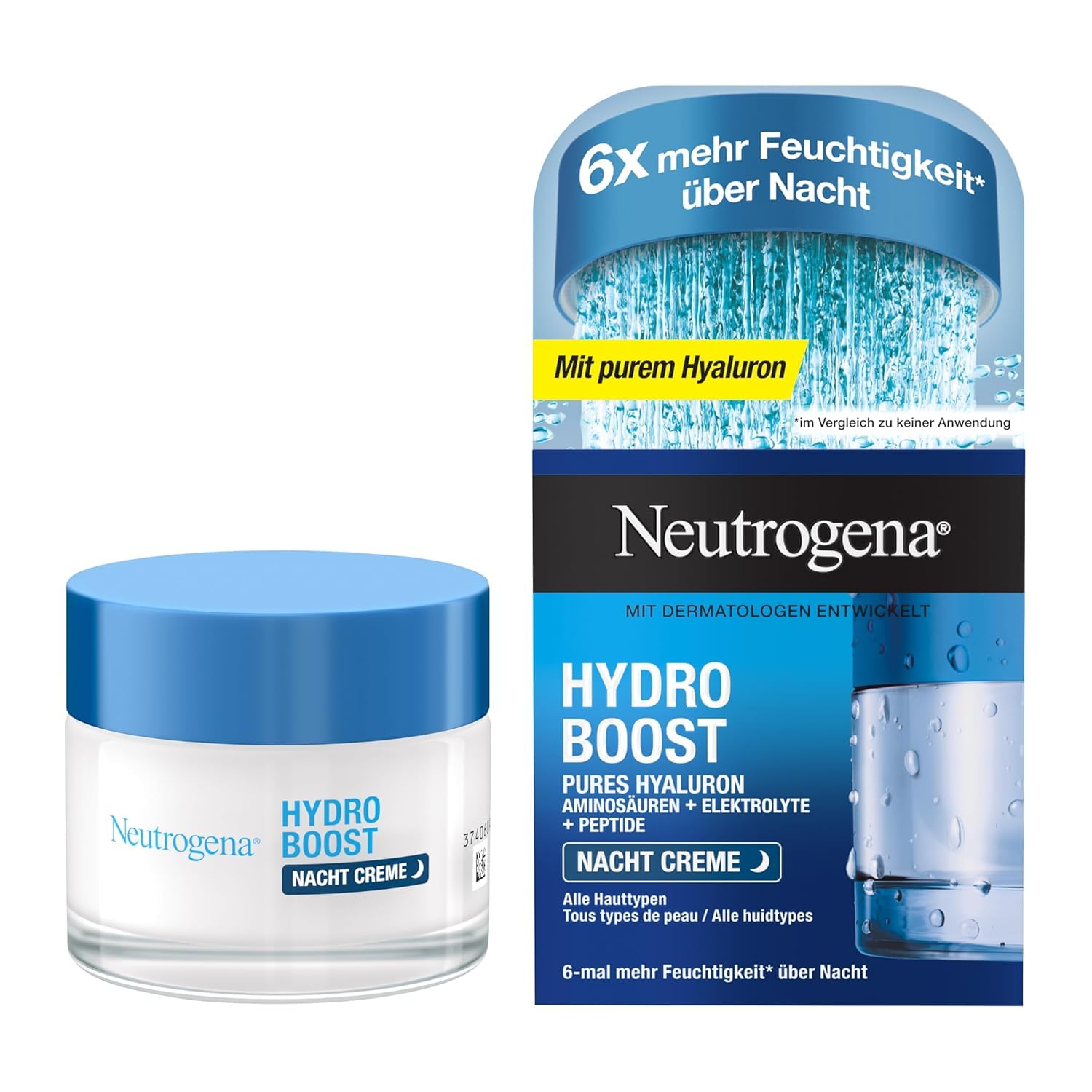 Neutrogena Hydro Boost Nachtcreme, regenerierende Gesichtspflege mit purer Hyaluronsäure, feuchtigkeitsspendende Gesichtscreme für glatte Haut 50 ml