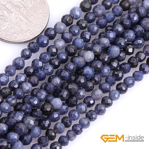 Miniatura 3 de GEM-Inside - Cuentas pequeñas de zafiro natural de 0.118 pulgadas (0.118 in) con facetas y espaciadores redondos para hacer joyas, 15 pulgadas