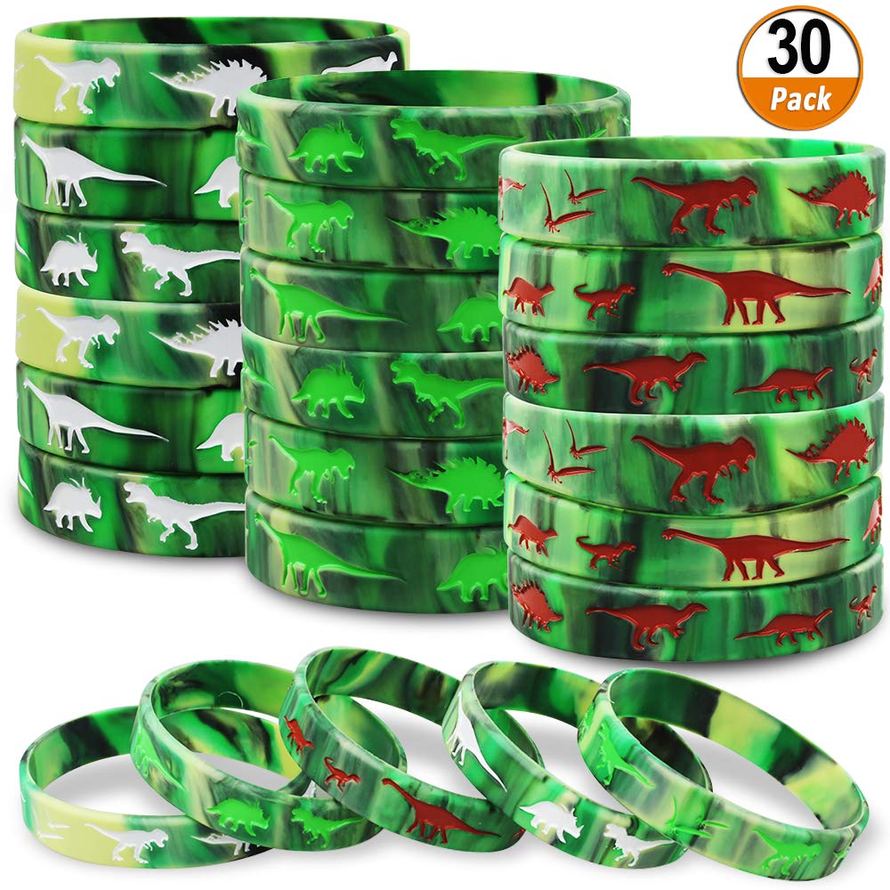 HeqishunDinosaurs Silicone Wristbands 30 Pack Dinosaurs World Jurassic Party Supplies for Dinosaurs Theme Party Birthday Party Favors Gifts Bags Stuffers - 3 Colors