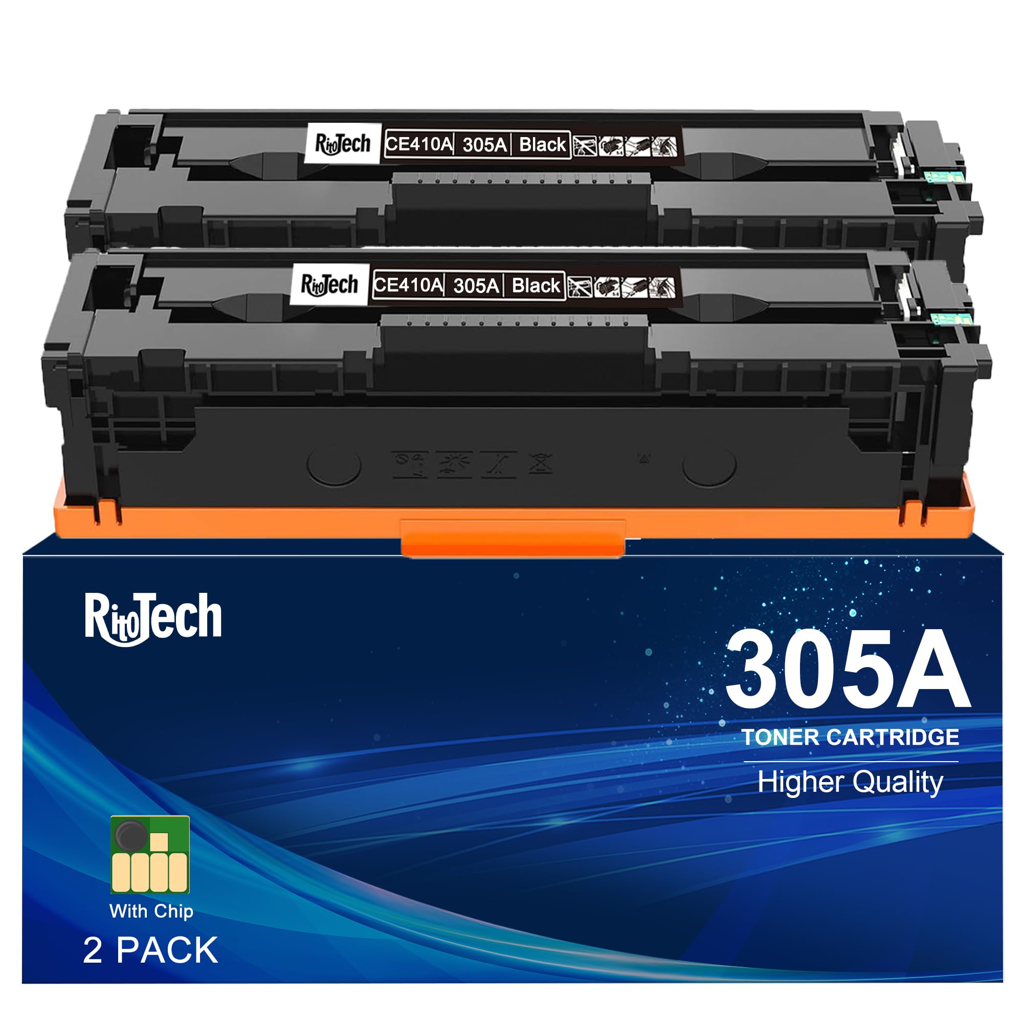 305A Black Toner Cartridge,Compatible for HP 305X CE410A CE410X for HP Laserjet Pro 400 Color M451dn M451nw M475dn M475dw M451dw M375nw Pro 300 M375nw M451 M475 M351 Printer, ( 2 Pack )