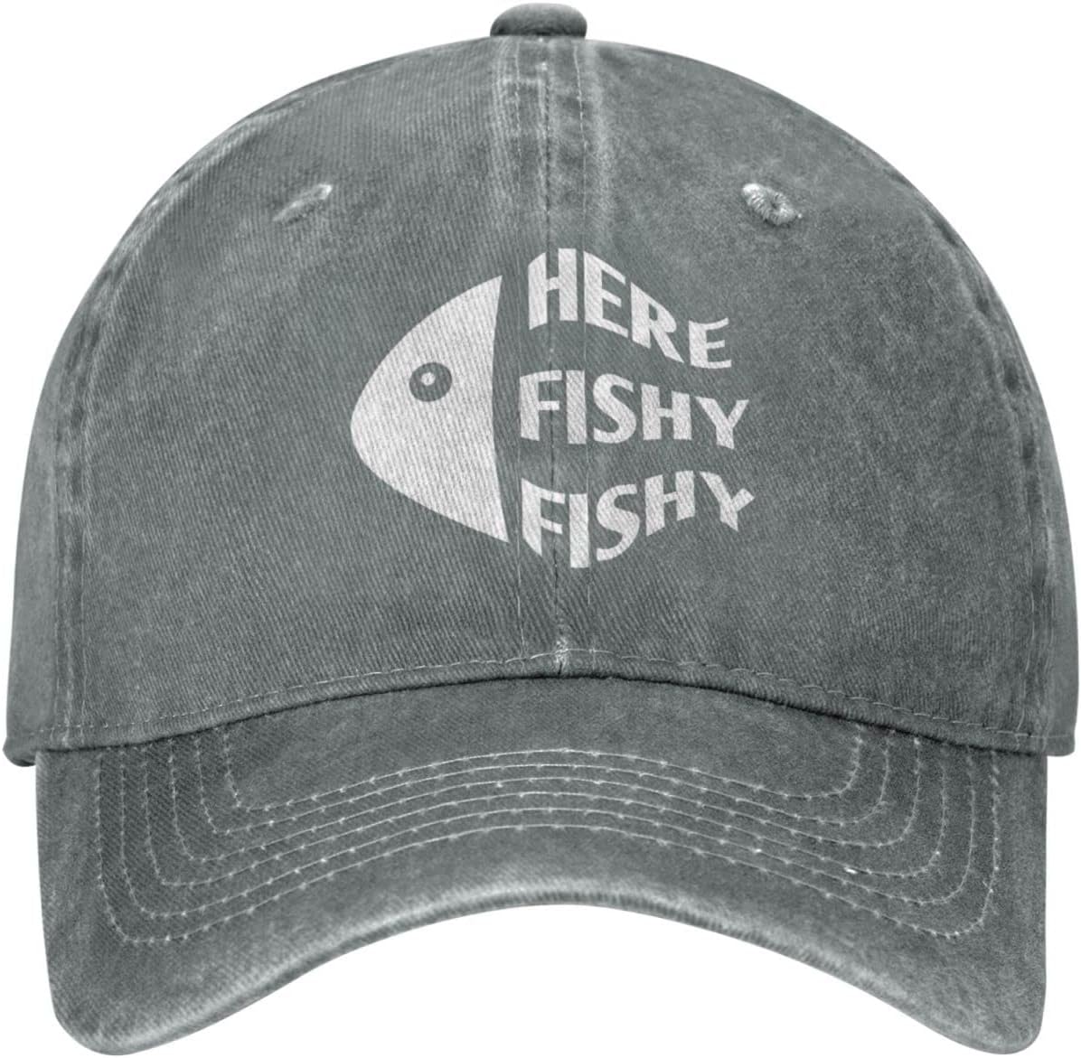 Funny Fishing Cap Here Fishy Fishy Cap Women Baseball Hat Fashionable Gray - Image 2