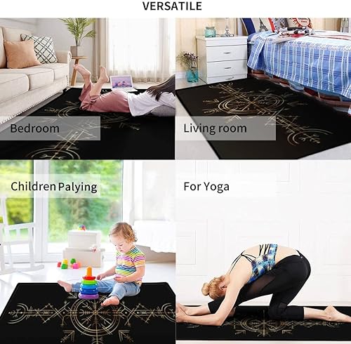 Miniatura 7 de Viking Símbolo mágico dorado, adorno esotérico nórdico, amuleto de brújula nórdica, alfombra de área antideslizante para interiores y exteriores,