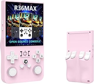 R36MAX 携帯ゲーム機 ポータブルゲーム機 4インチ720×720 IPS HD ハンドヘルドゲームコンソール エミュレーターゲーム機本体 30＋レトロゲーム内蔵 RK3326搭載 4000mAh バックキー付 二人プレイ対応 (パステルピンク, 64G)