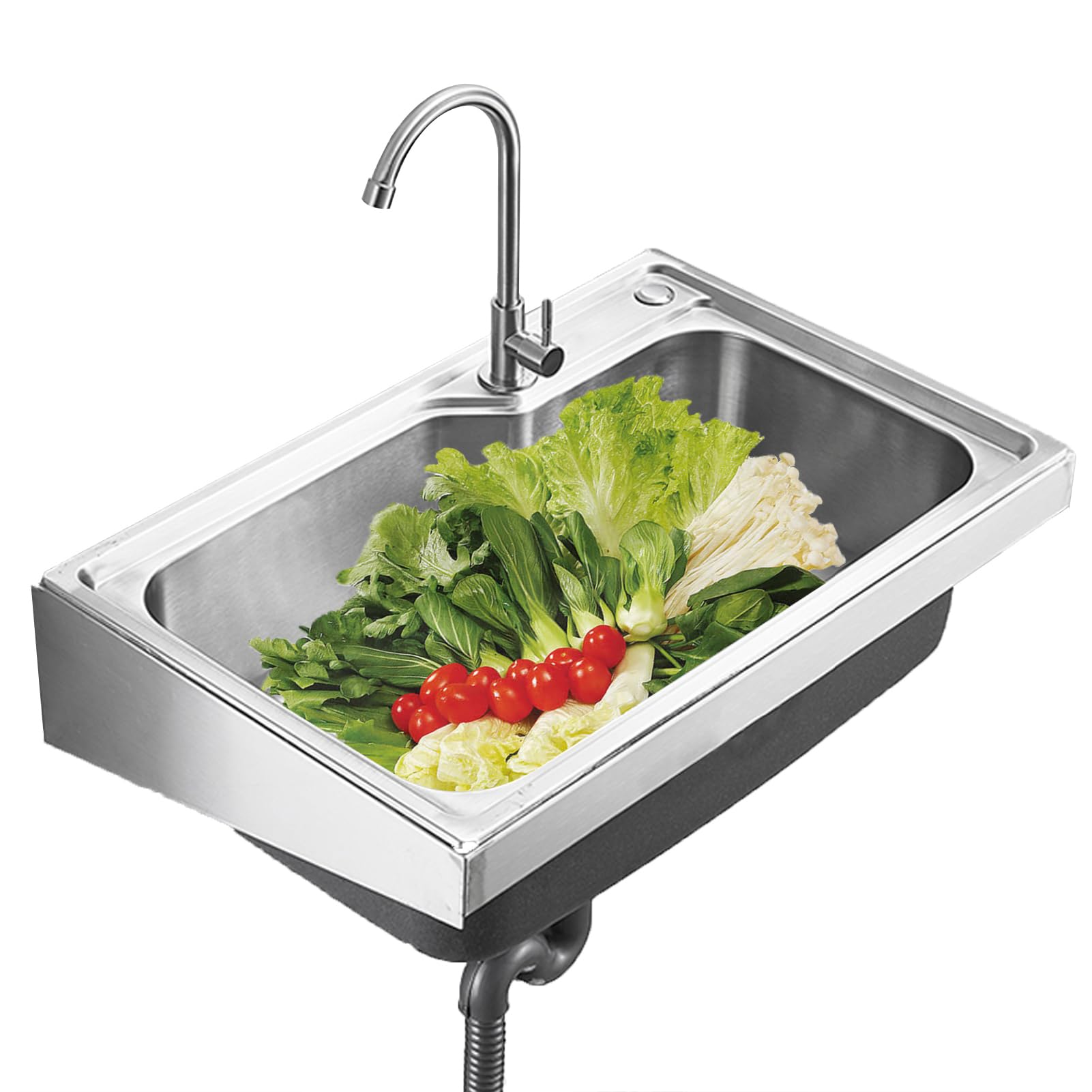 ZQFHSX Utility Sink Stainless Steel Wall Mounted Commercial Kitchen 1 Bowl with Faucet Bathroom Washbowl Wash Basin Easy to Clean (48x35cm)