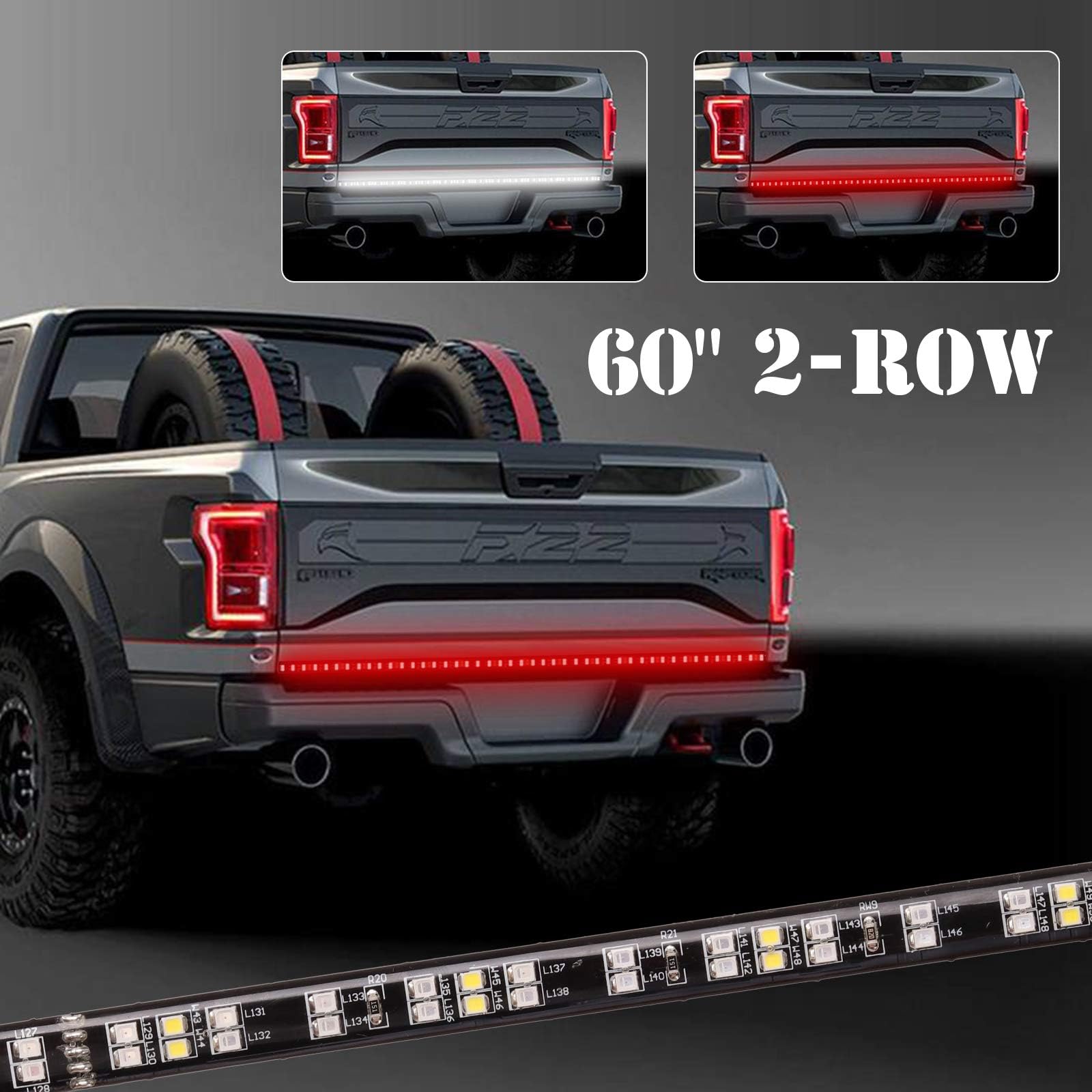 [Upgraded Version]Kinstecks 60" LED Tailgate Light Bar 256 LEDs 2-Row Tailgate Strip Light Red Turn Signal Runging Brake Light White Reverse Light for Pickup Truck Ford Dodge Ram Chevy GMC SUV