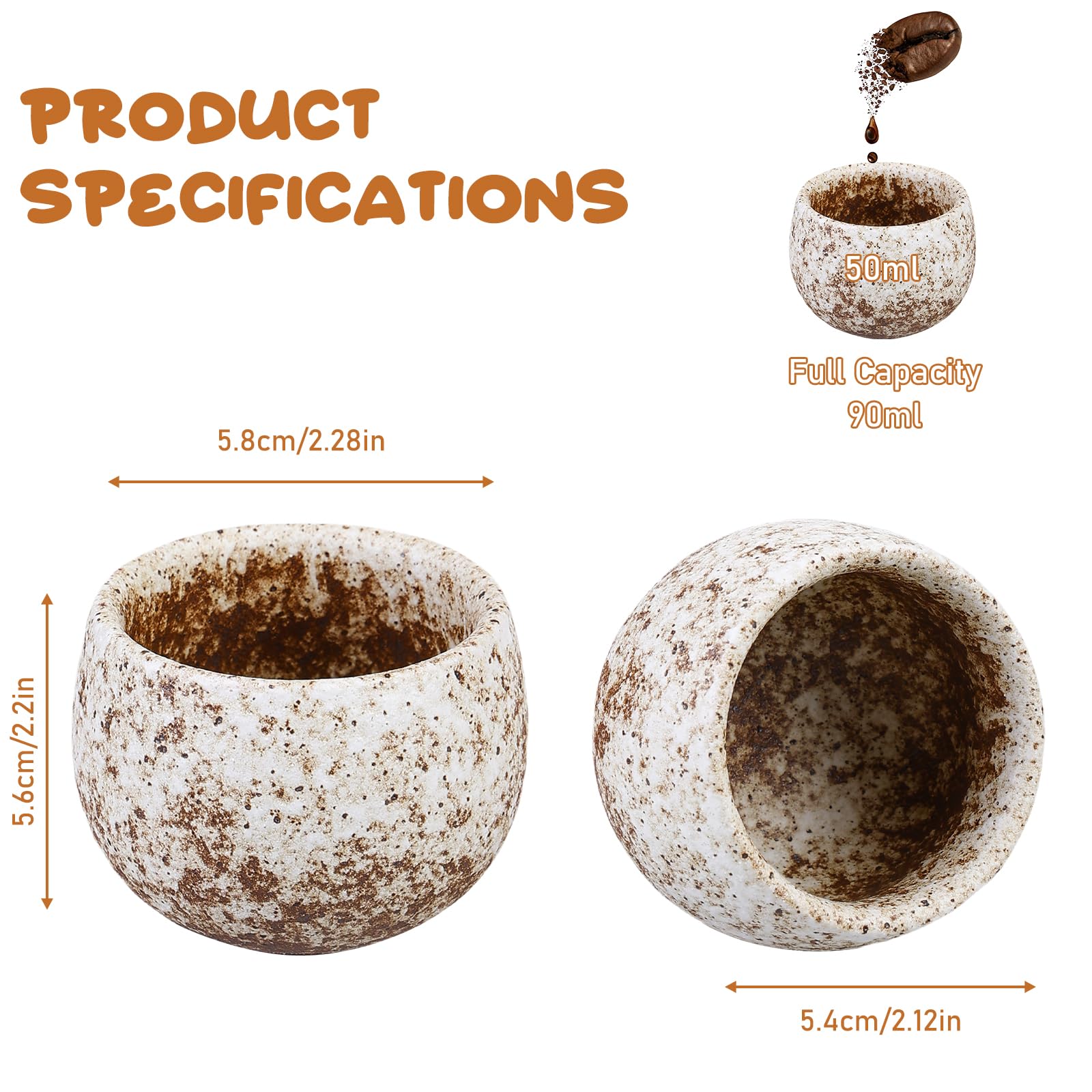 Lot De 5 Tasses à Expresso Céramique 50ml Sans Anse - Paroi Épaisse Faïence Multicolore