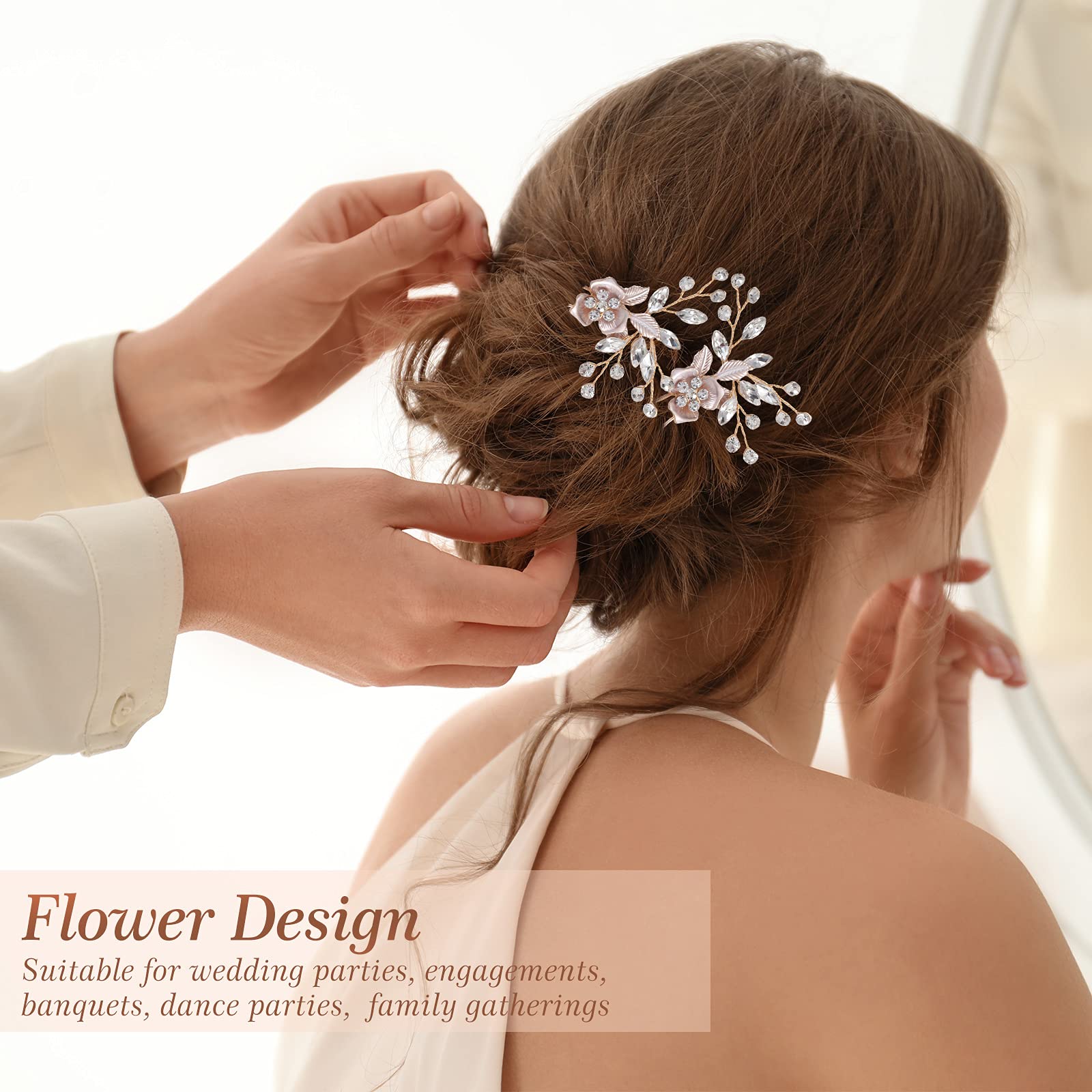 4-Piece Rose Gold Bridal Hair Accessories Set with Rhinestones