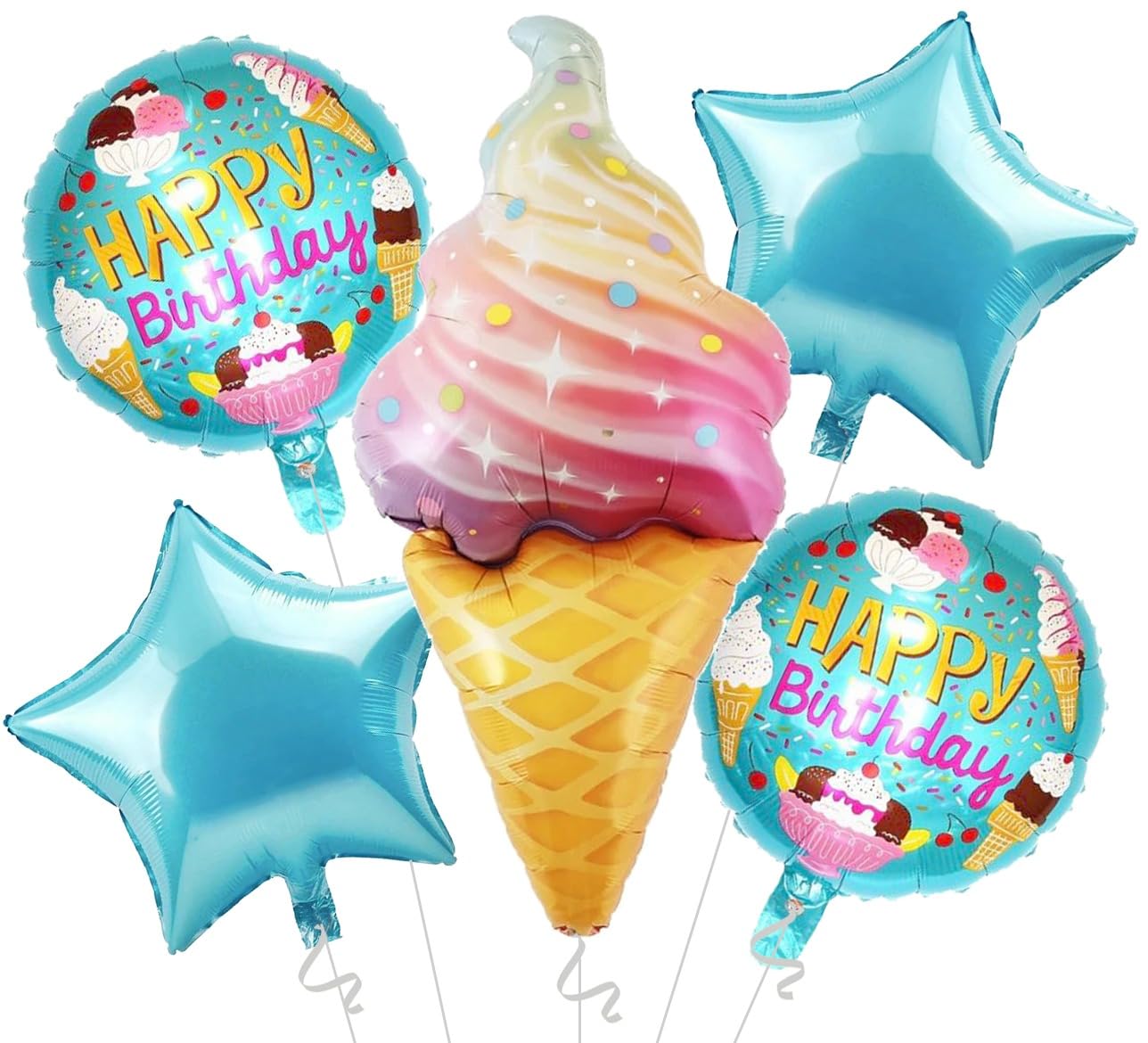 AMFIN® (Pack of 5) Softy/Ice Cream Theme Happy Birthday Foil Balloons - Blue/Pink (B0CZTMRDTS) Amazon Price History, Amazon Price Tracker