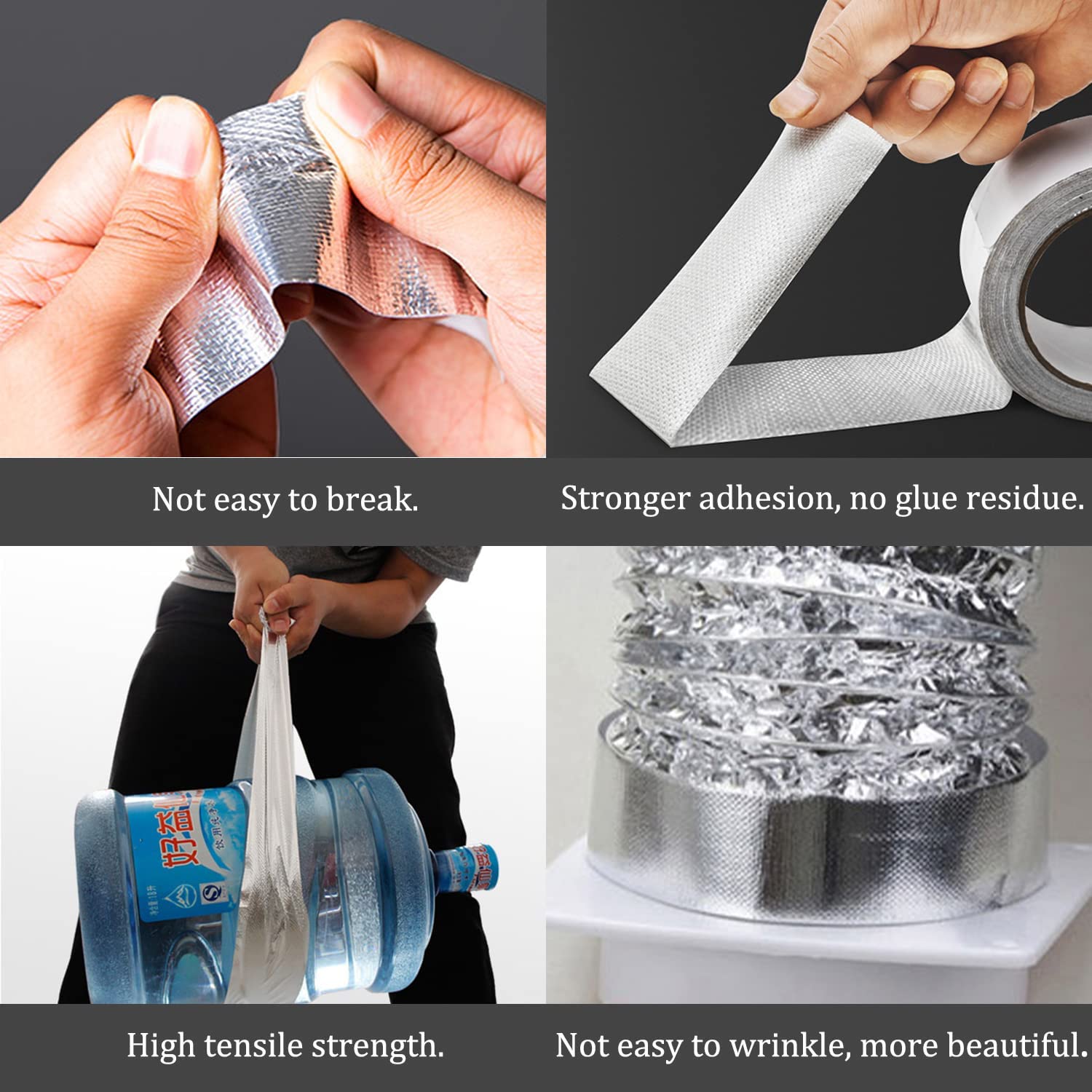 STOFFIER GARTEN Waterproof Aluminum Foil Tape, Silver Tape for Ductwork, Pipe Insulation Tape, Heat Resistant Fibreglass Exhaust Duct Tape for Dryer Vents, High Temperature Heavy Duty Sealing 2