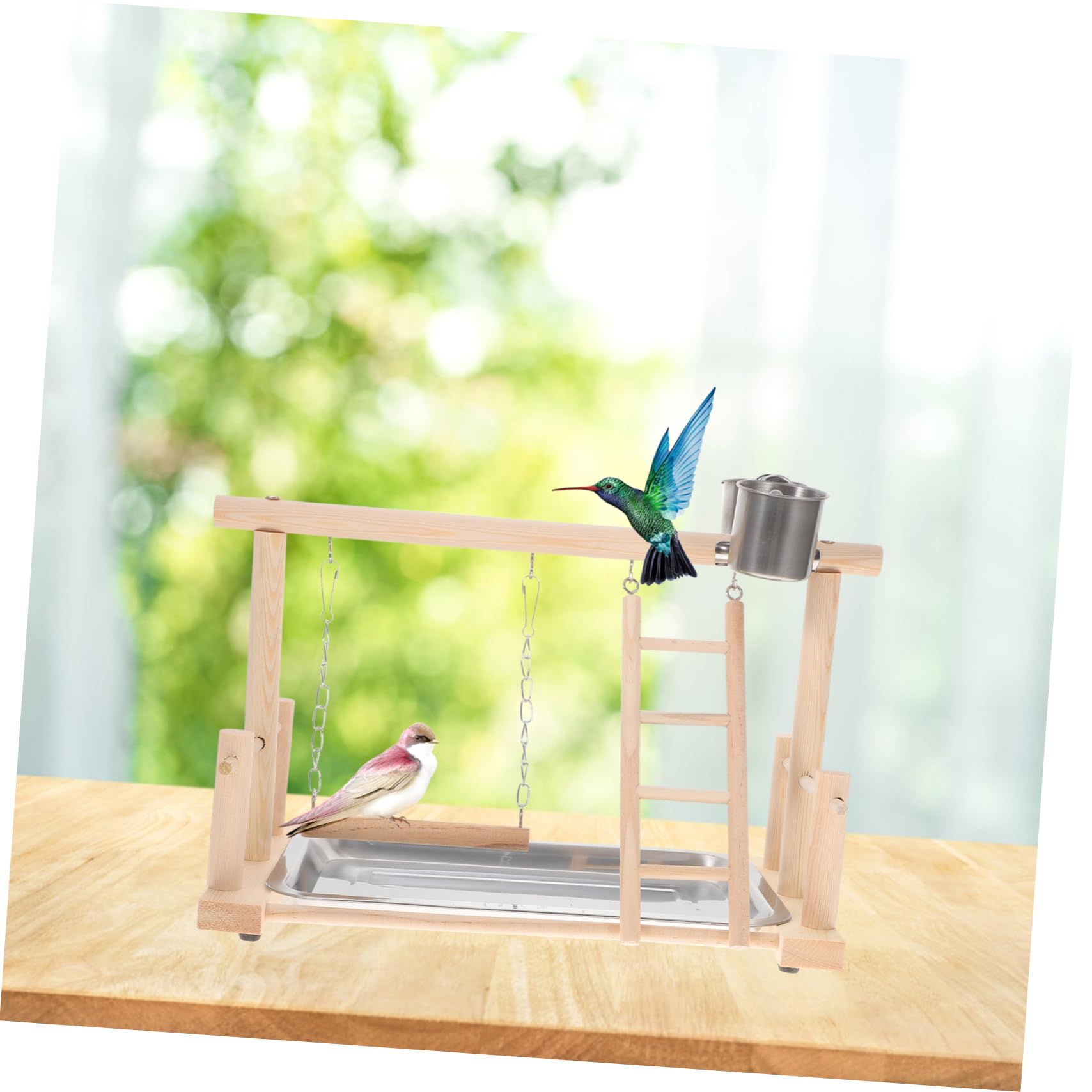 COLLBATH 1set Stand Per Uccelli Legno Naturale Palestra Per Pappagalli e Cockatiel Gioco Interattivo Da Tavolo Centro Attività Per Pet Allenamento e Divertimento Per Uccelli Struttura