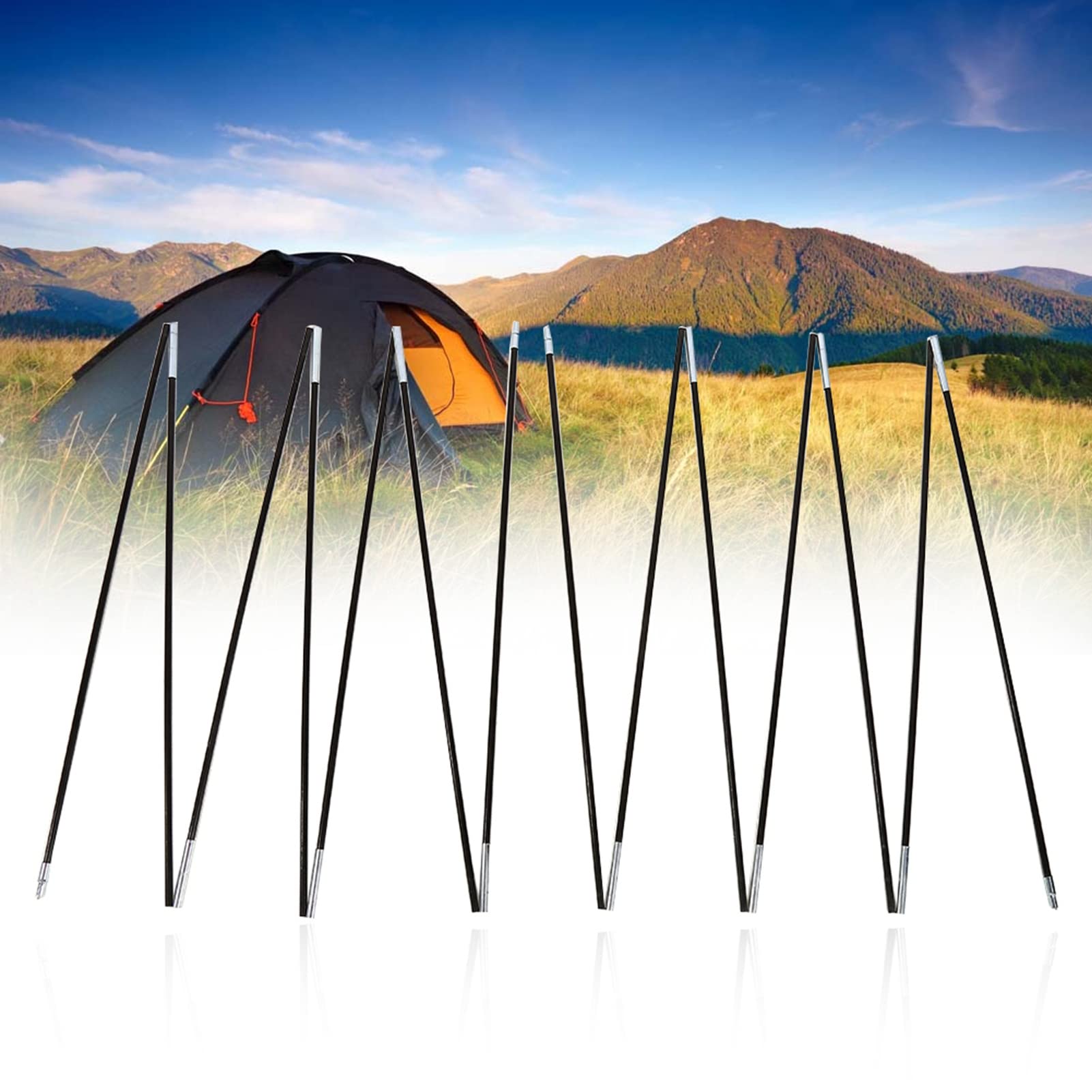 2 Pezzi di Ricambio Per Pali della Tenda 3,4 M, Kit di Riparazione del Palo della Tenda in Fibra di Vetro, Pali della Tenda Flessibili a 7 Segmenti Per Campeggio, Escursionismo, Zaino in Spalla, Tenda
