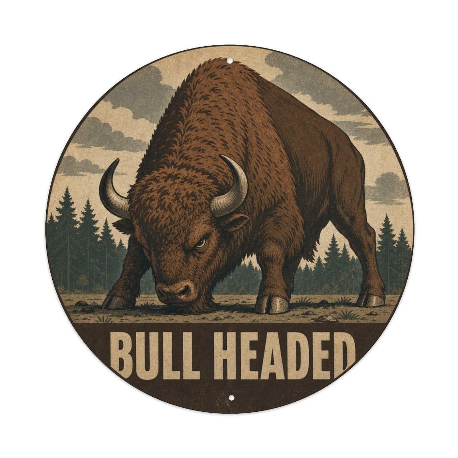 Vintage Bison Prairie Wildlife Bull Headed Cute Classic Metal Tin Sign