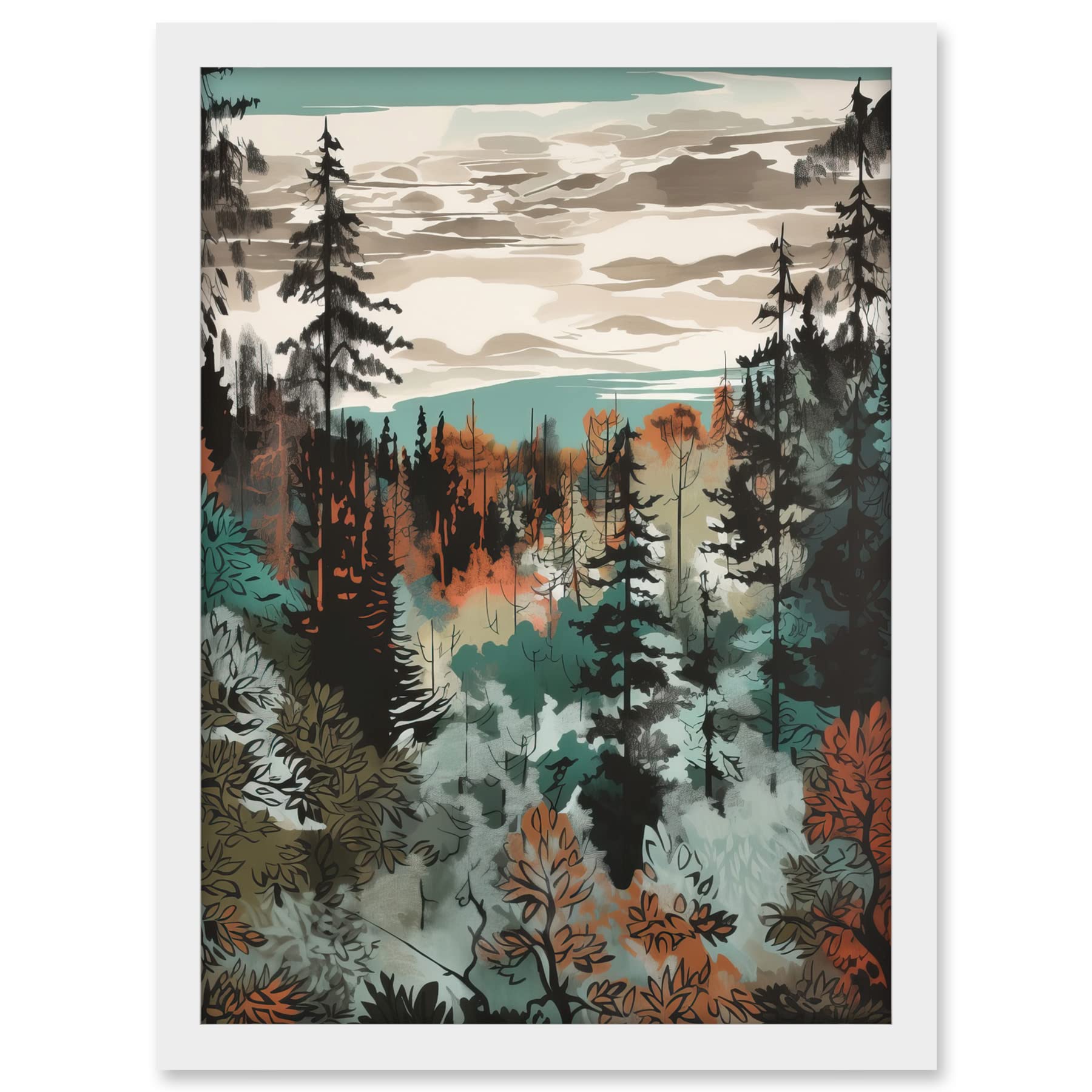Artery8 Taiga Boreal Autumnal Colours Forest Landscape Artwork Framed A3 Wall Art Print
