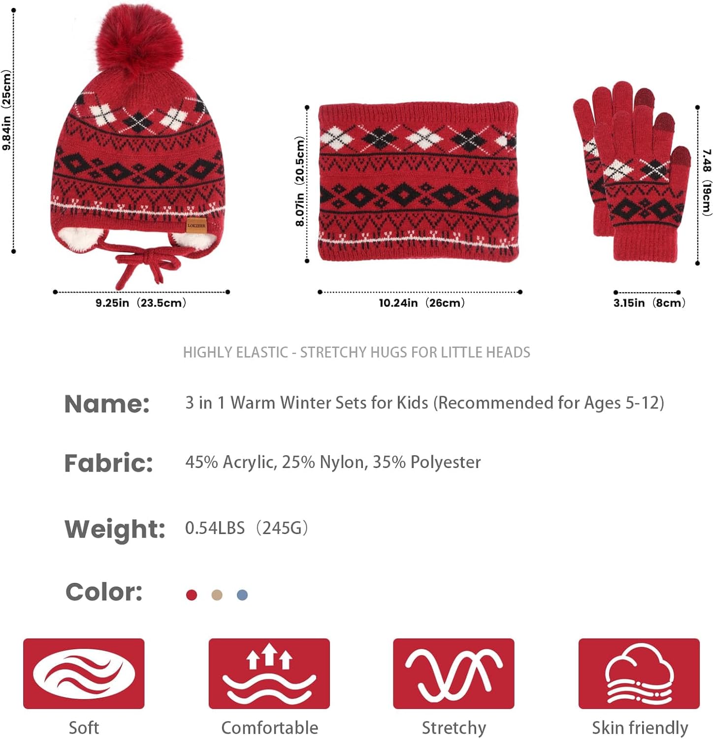 Kids Winter Hat Scarf Gloves Set with Earflaps: Warm Beanie Hat, Neck Warmer & Touchscreen Gloves for Boys and Girls - Image 5