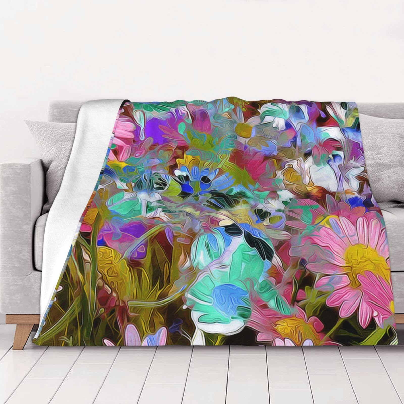 Couverture en flanelle imprimée fleur colorée contre les courants d'air