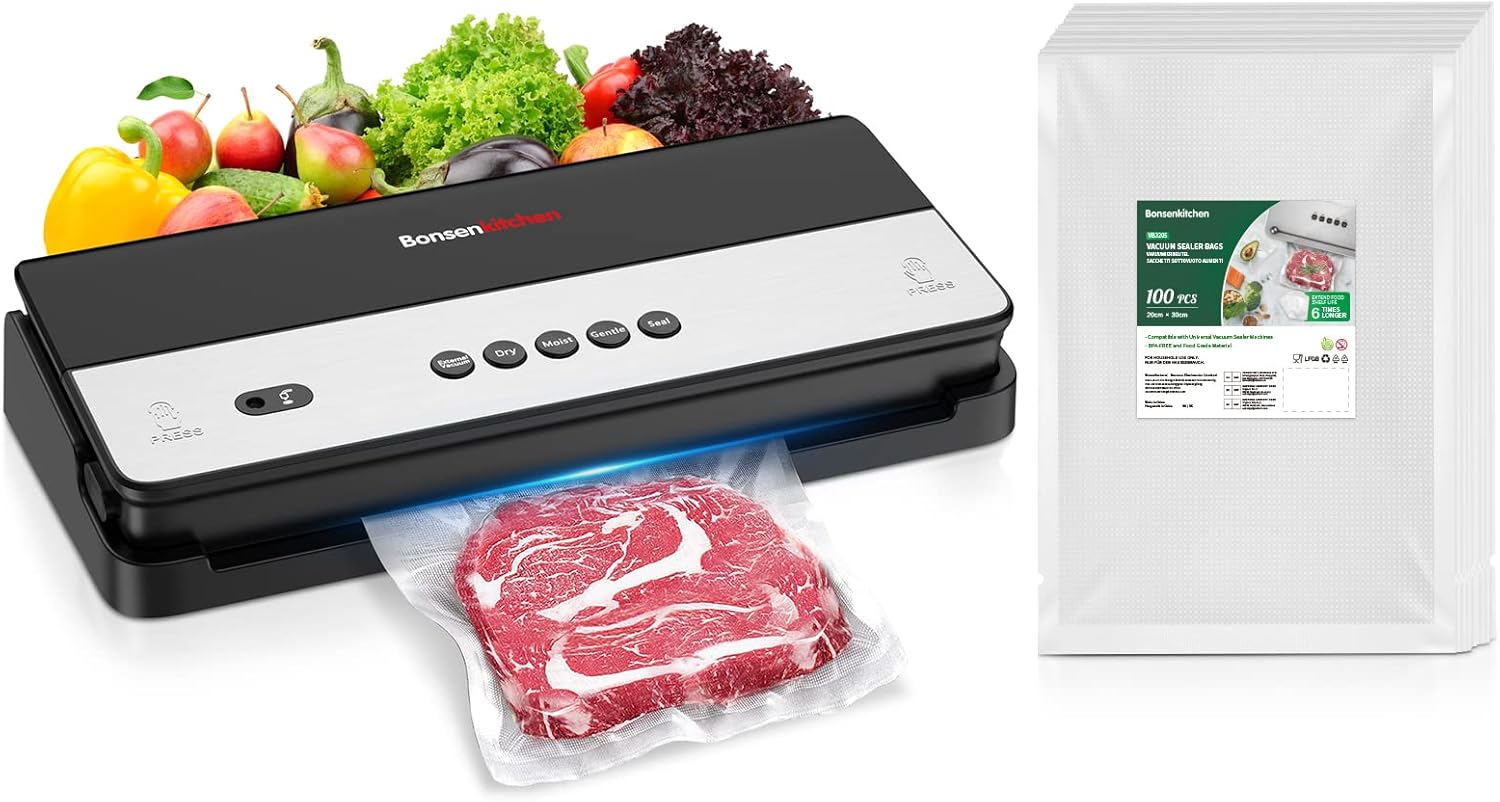 Bonsenkitchen Food Sealer Vacuum Sealer, Builtin Cutter