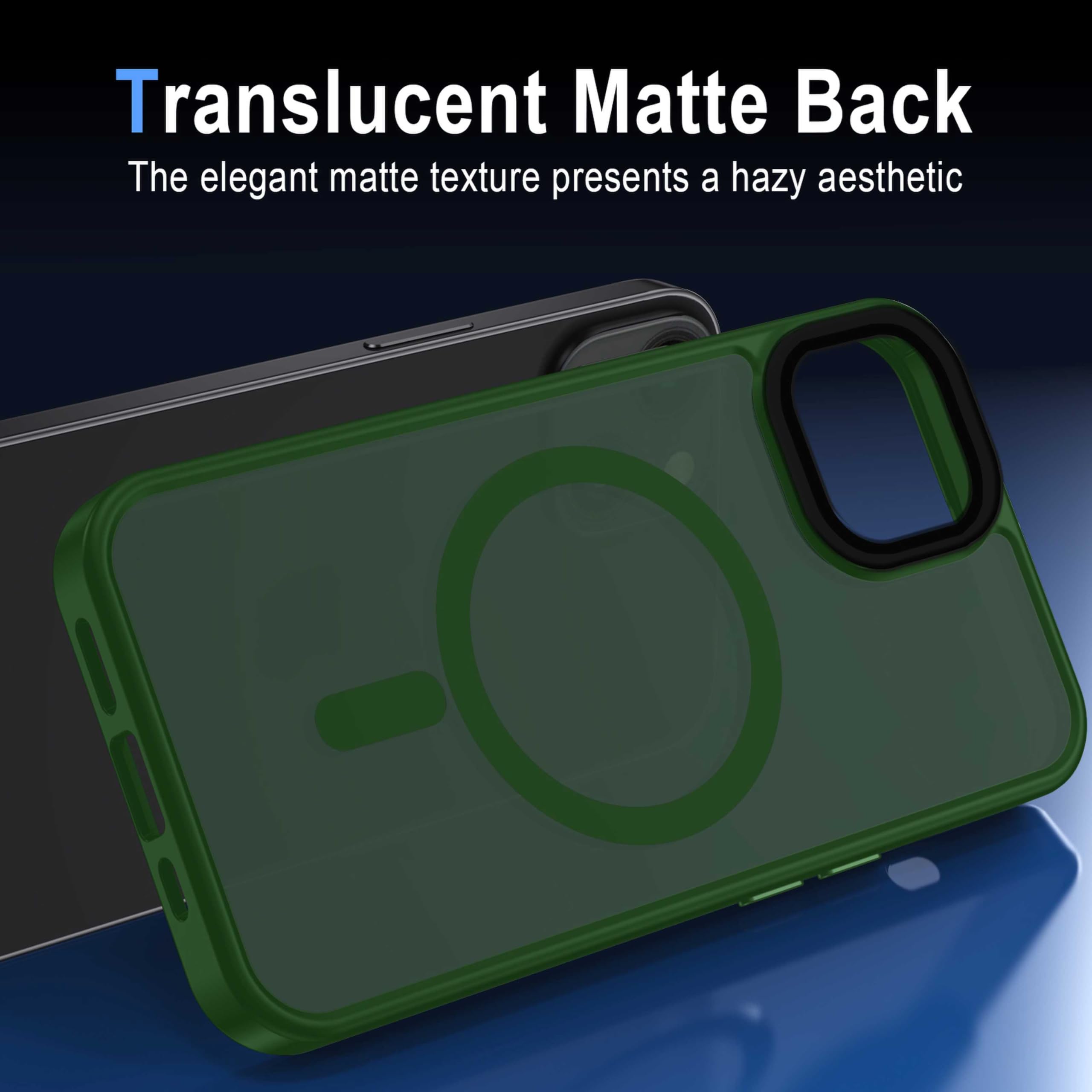 XTCASE Cover Magnetica per iPhone 13 [Compatibile con MagSafe], Custodia Traslucida Opaca Posteriore Resistente ai graffi TPU Bumper Antiurto Sottile Protettiva Case, Verde Scuro