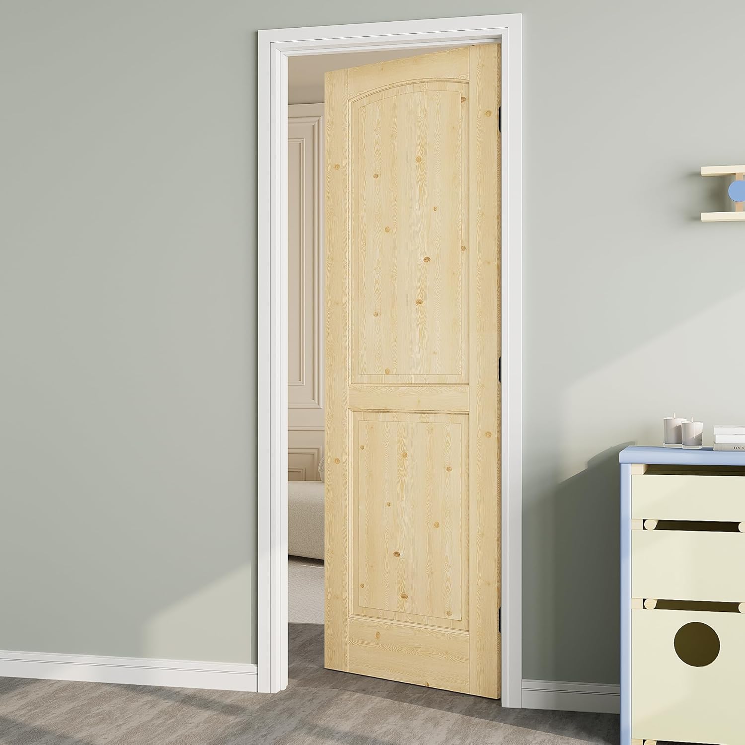 24" x 80" French Doors Slab, 2-Lite Pine Solid Core Panel Interior Door for Hallway, Bedroom, Unfinished & Ready-to-Stain Pine Door Panel w/o Borehole or Hinges