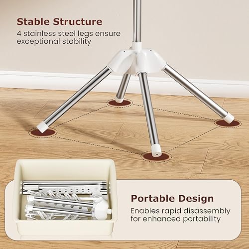 Miniatura 5 de Abiglifty Estante de secado de ropa giratorio y plegable, ahorro de espacio, para secar ropa en interiores, balcón, 2 capas