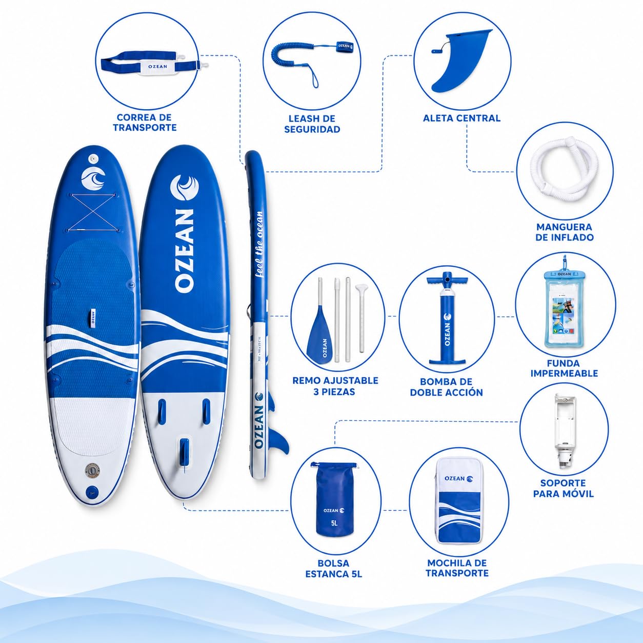 Tavola da surf gonfiabile Ocean, 305 cm, con 11 accessori