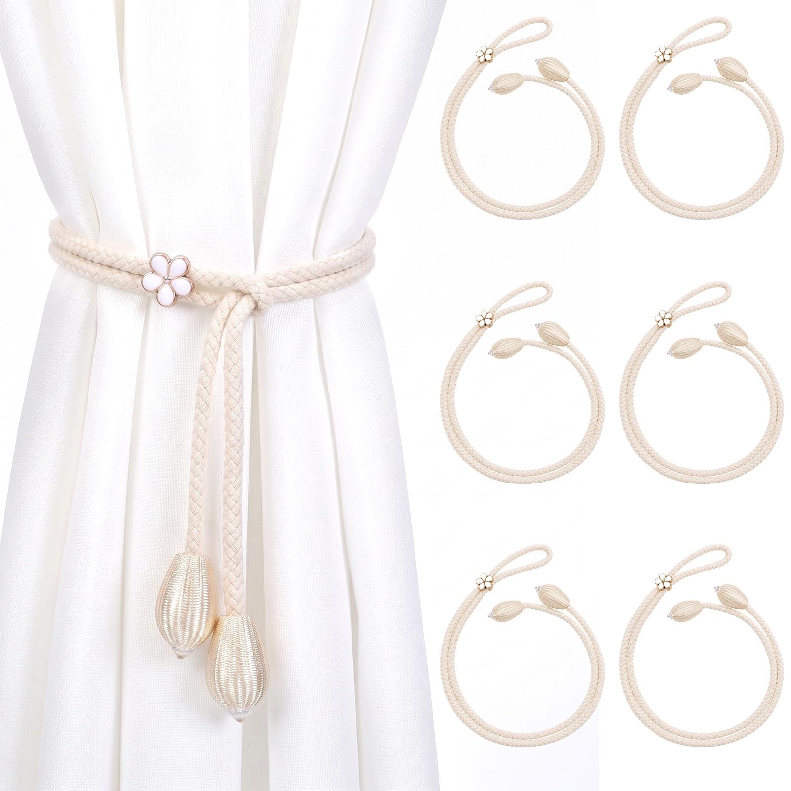Quvvarly 6Pcs Rope Curtain Tie Backs for Curtains Cotton-Linen Tiebacks