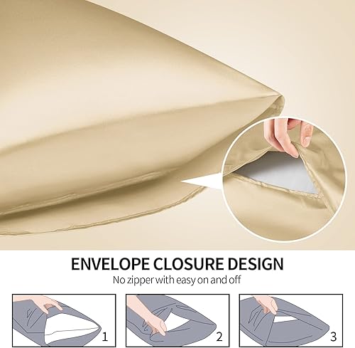 Miniatura 4 de YUHX Juego de 2 fundas de almohada de satén de seda para cabello y piel, color champán, tamaño estándar, fundas de almohada suaves y sedosas con