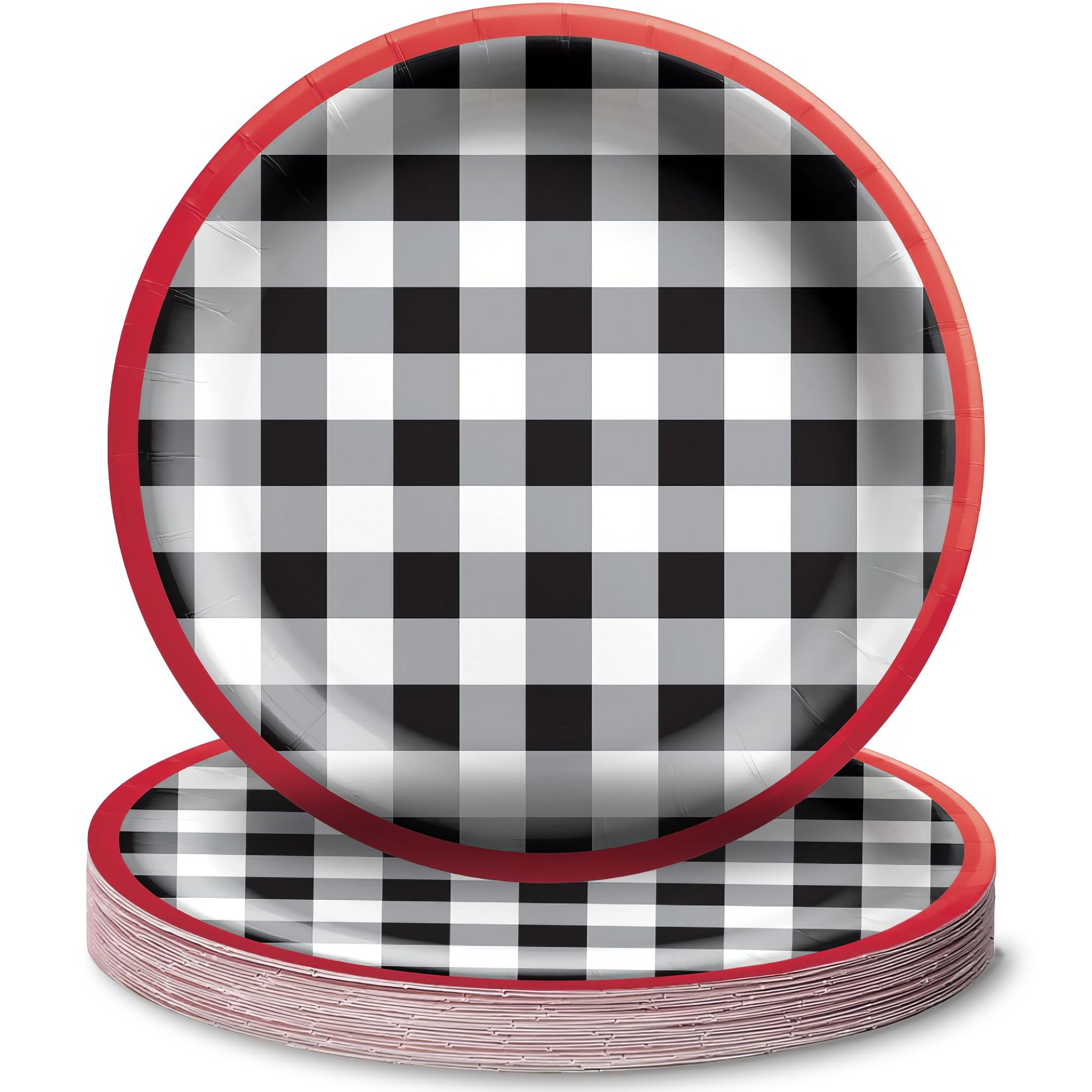 amscan Eleganti piatti di carta con stampa a quadretti bianchi e neri – 17,1 cm (confezione da 20) – Piatti rotondi, qualità premium e materiale ecologico, perfetti per picnic e feste a tema estivo