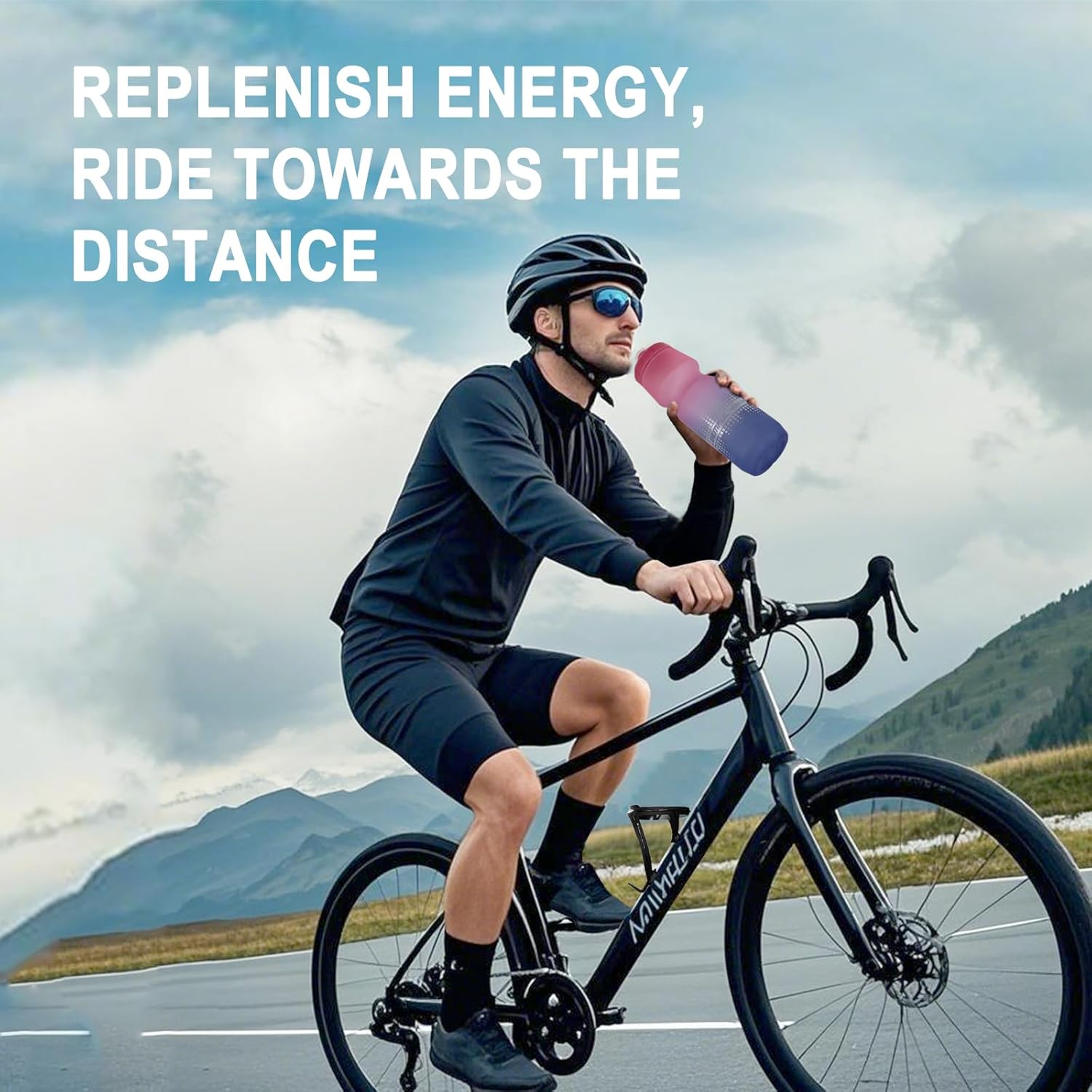 GEMFUL Bike Water Bottle 24oz Cycling Water Bottle BPA-Free with Leak-Proof Lid Squeeze Design 2 Pack No-Sweat Grip Fits Standard Bike Cages for Mountain Road Bikes (Gradient Green Black+Blue Green) - Image 7