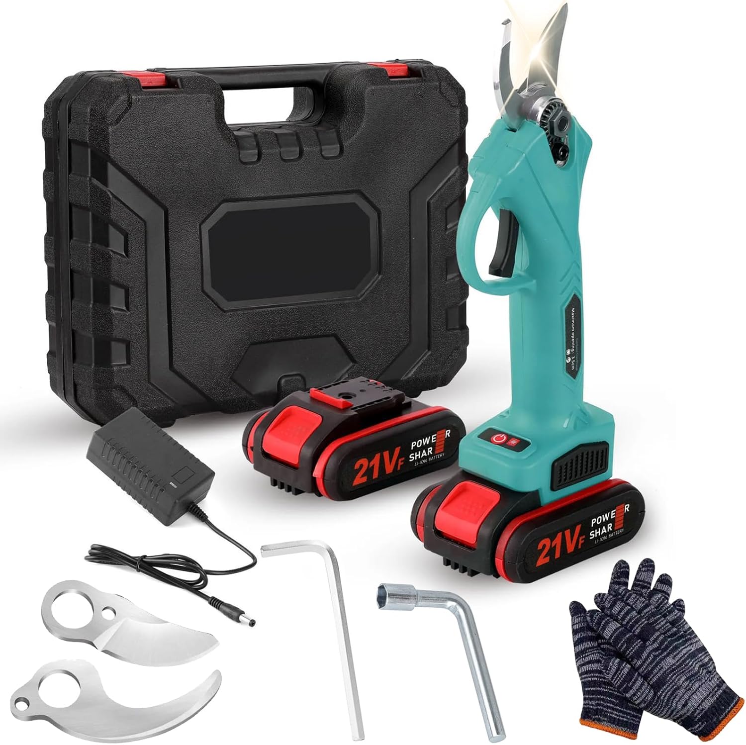 2026 New Power Shears, 1.2" Cutting Diameter Portable Cordless Pruning Shears for Gardening with 2 Pcs 2000mAh Rechargeable Batteries & 1 Replacement Blades Set (Green-1pcs Battery)