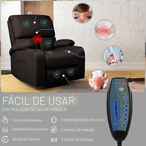 Miniatura 6 de Silla reclinable mecedora, silla reclinable de masaje con masaje por vibración y calor, sillas reclinables giratorias de 360°, sala de estar,