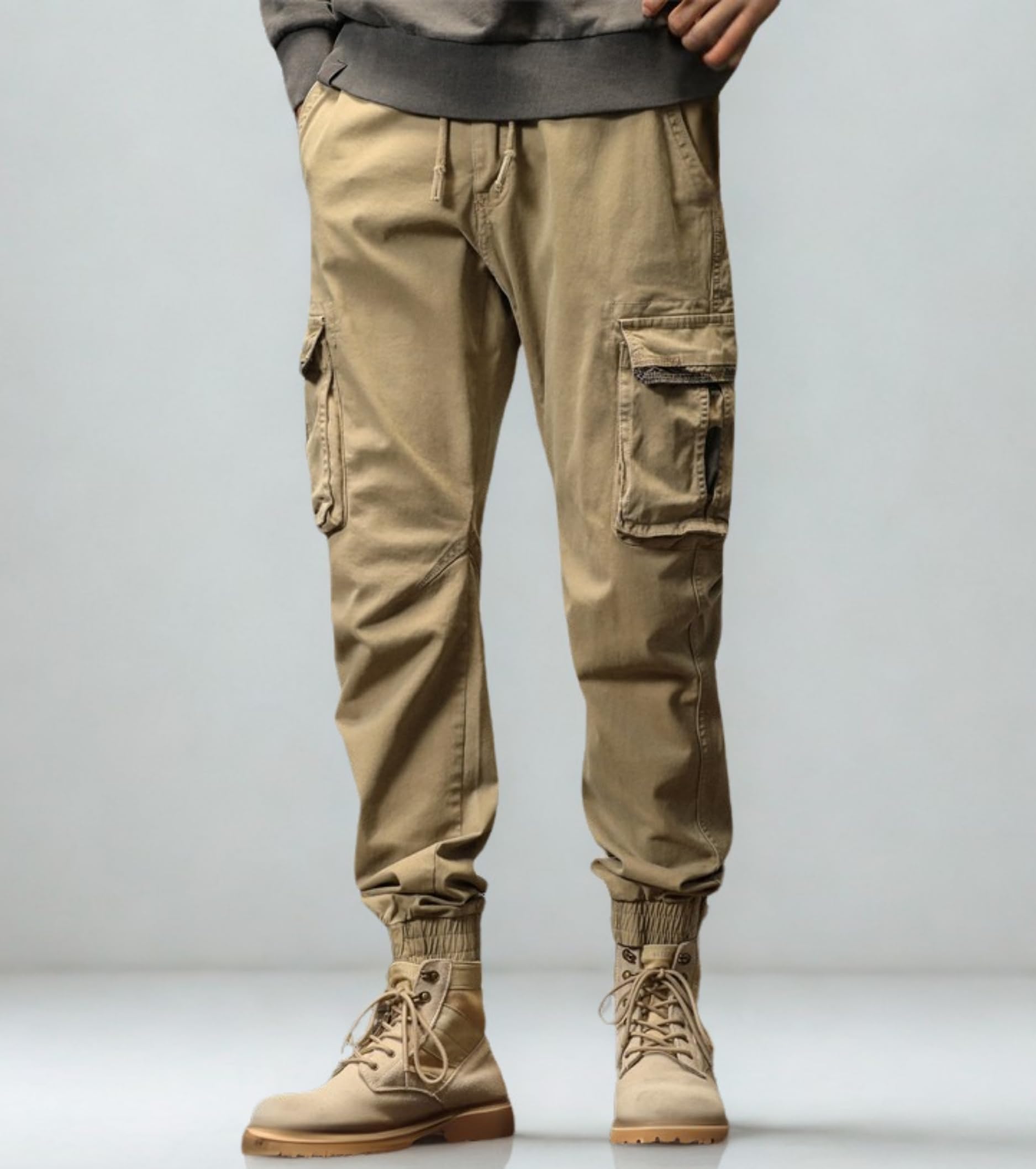 L'MONTE Imported Cargo Joggers for Men | Cotton Cargo Pants for Men | Slim Fit Casual Jogger Pants | Elastic Waist Stretch Trousers(32,Khaki) 1