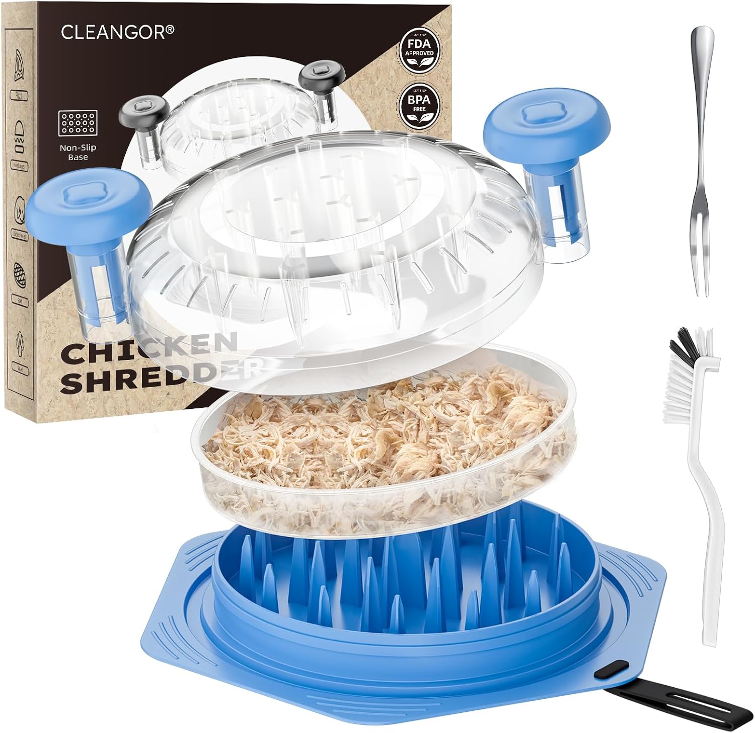 Chicken Breast Shredder Tool Twist Large, BPA Free Meat Shredder with Ergonomic Handle, Non-Slip Food Shredder Tool for Pork, Beef, Set of Chicken Shredder with Brush & Fork (1, Lichen Blue) Chicken Breast Shredder Tool Twist Large, BPA Free Meat Shredder with Ergonomic Handle, Non-Slip Food Shredder Tool for Pork, Beef, Set of Chicken Shredder with Brush & Fork (1, Lichen Blue)