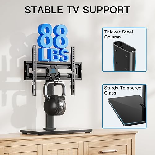 Vista 13 de PERLESMITH Soporte universal giratorio para TV LCD OLED de 37 a 80 pulgadas, soporte de TV central de mesa ajustable en altura con gestión