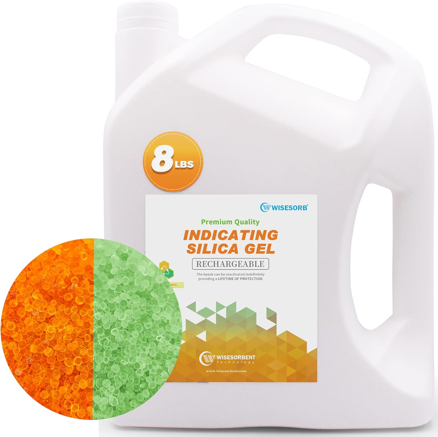 Wisesorb 8 LBS Indicating Silica Gel Beads (Orange to Green), Reusable