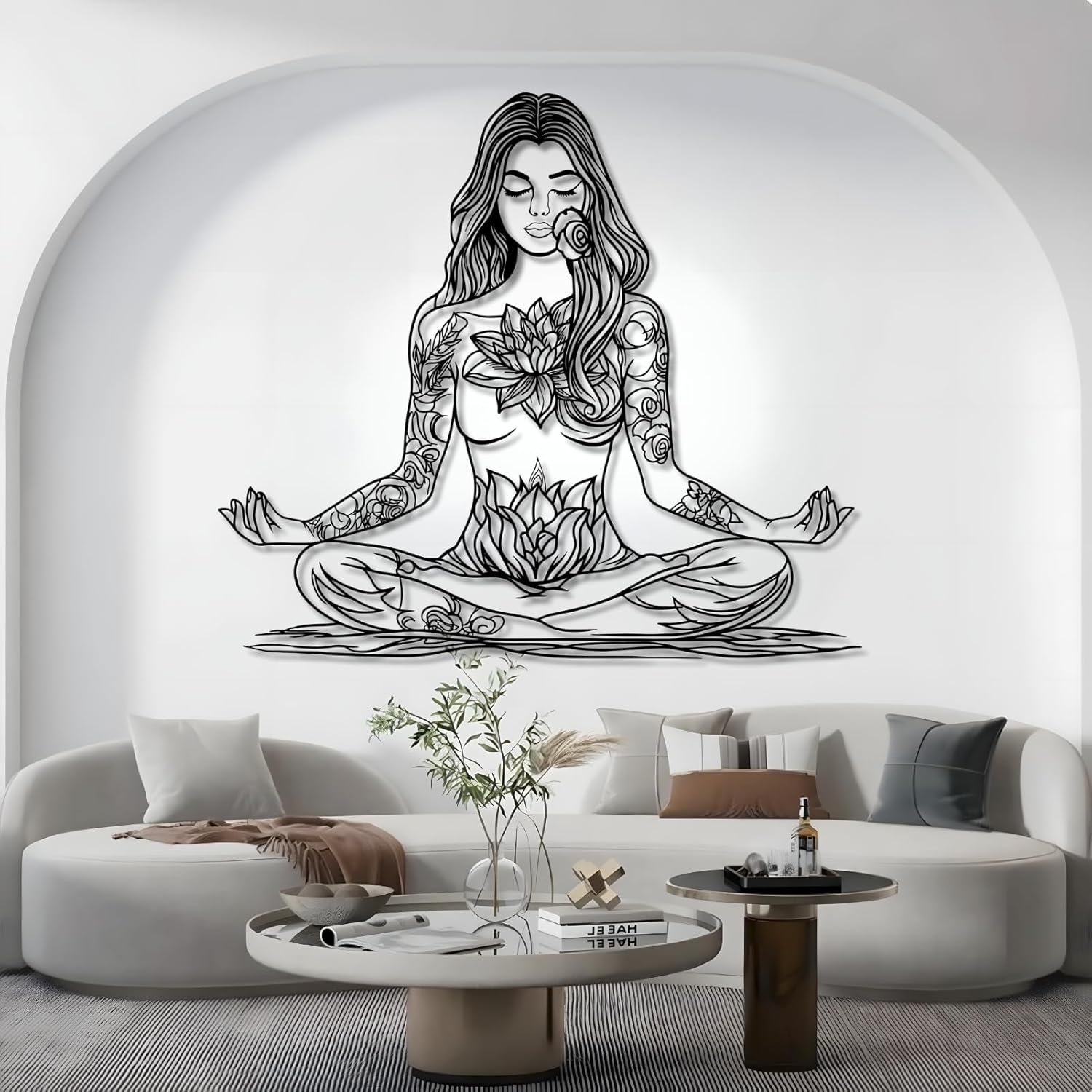 KingGenius Just Breathe Metal Wall Art, Meditation Room Decor,Gifts for Yoga Lovers (Black, 59"x53"/150x136cm, Metal Wall Art)