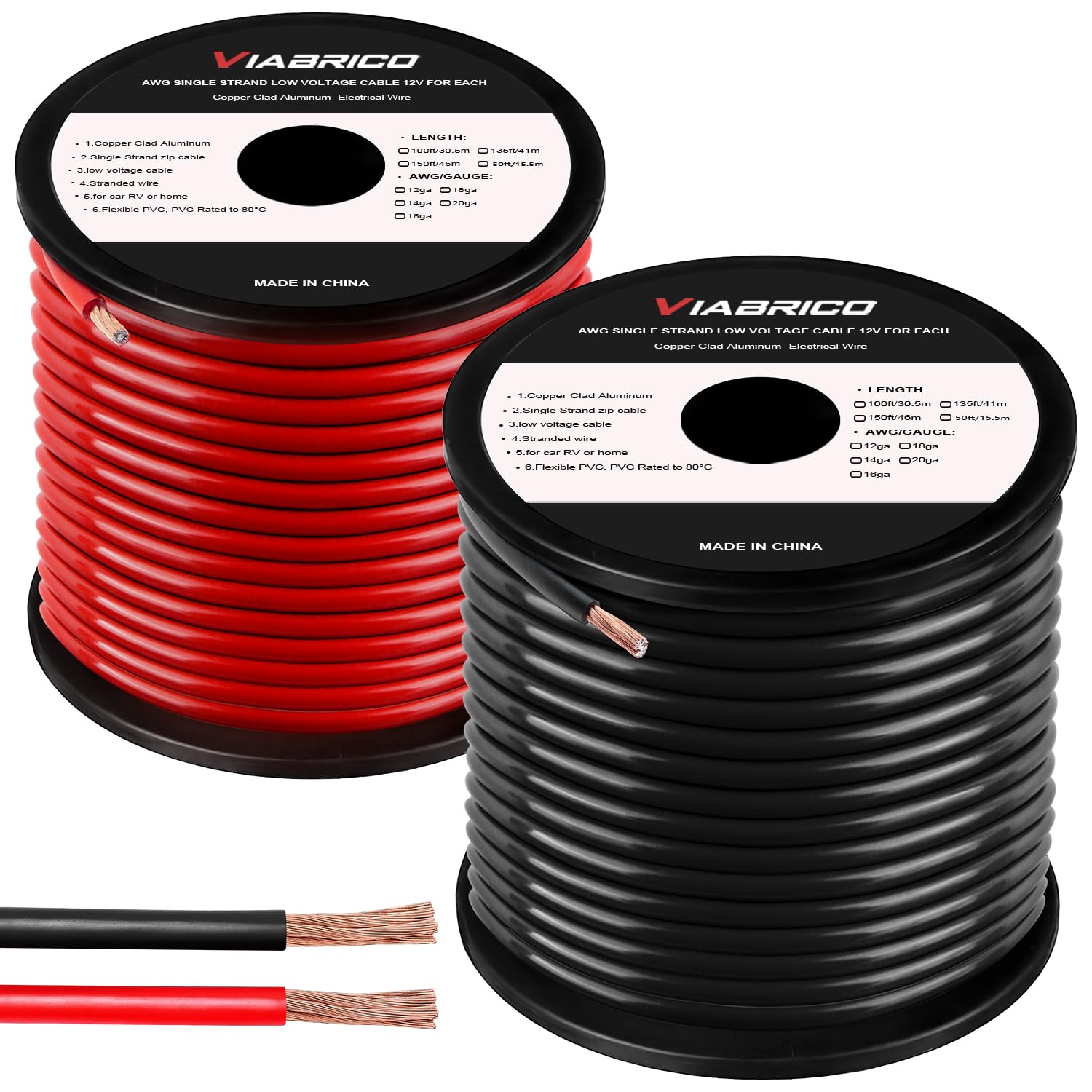 0 Gauge Wire, for Automotive Power/Ground, Battery Cable, Car Audio, RV, Amp, CCA, Automotive Wire, Amp Kit, Battery Cables, Wiring Kit, (25 feet Each- Black/Red)