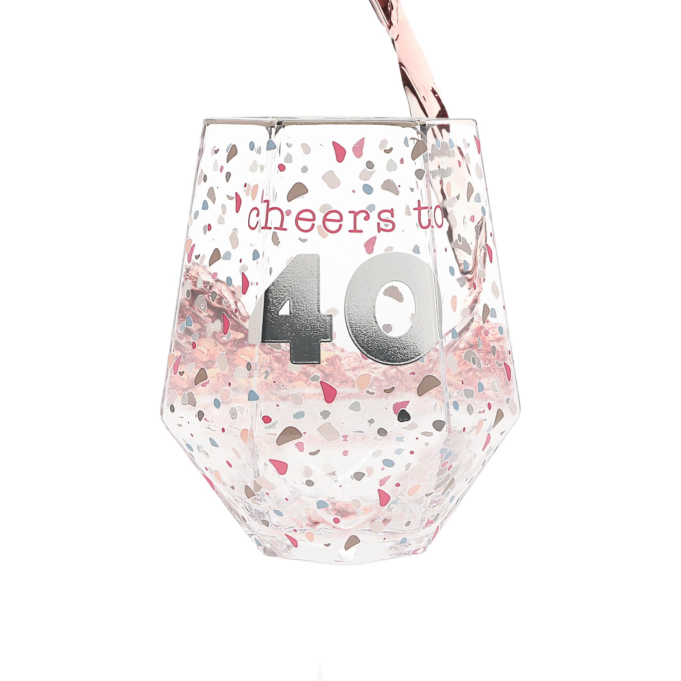 Verre à vin sans pied géométrique moucheté bord argenté 1,2 l, cadeau idéal