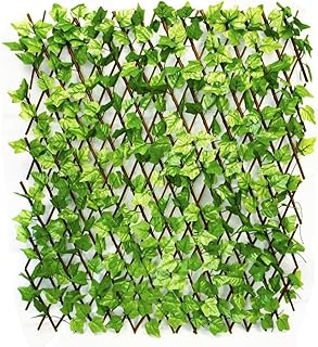 VRB Dec 1 Pcs Expandable Grass Fence Artificial Wall Hedge Balcony Decor Privacy Decorative Trellis Faux Artifical Green Grass Plant for Wall/Home Decor - Expandable (Wooden Fence - 1 Pcs)