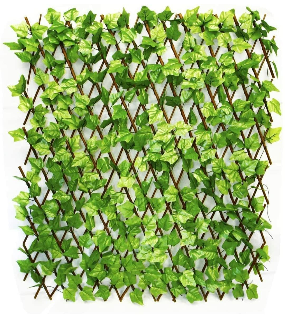 VRB Dec 1 Pcs Expandable Grass Fence Artificial Wall Hedge Balcony Decor Privacy Decorative Trellis Faux Artifical Green Grass Plant for Wall/Home Decor - Expandable (Wooden Fence - 1 Pcs)