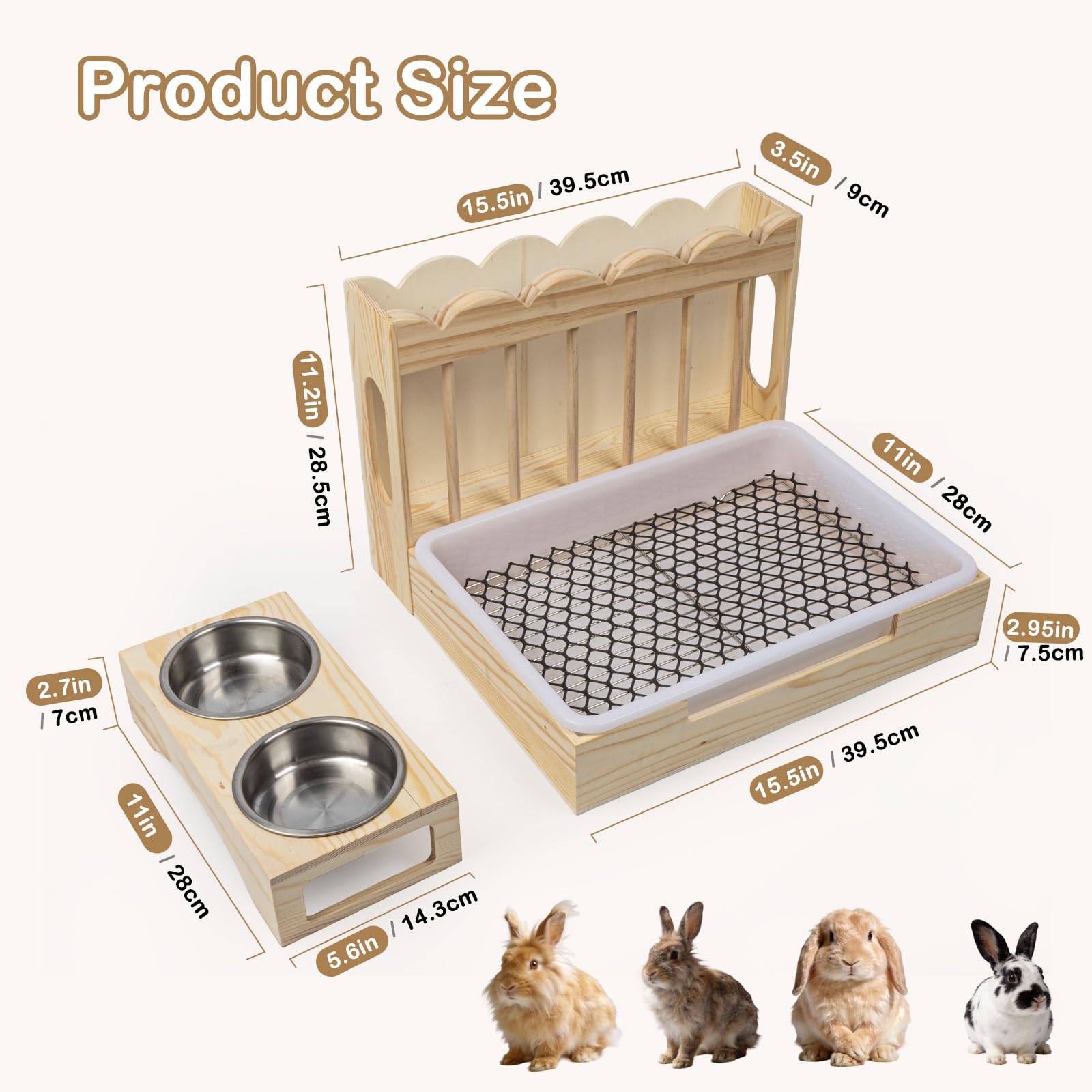 3-in-1 Rabbit Hay Feeder with Litter Box, Sturdy Wooden Hay Feeder Set for Guinea Pigs, Chinchillas, Hamsters, Ferret, Rabbits and Other Small Animal - image 2
