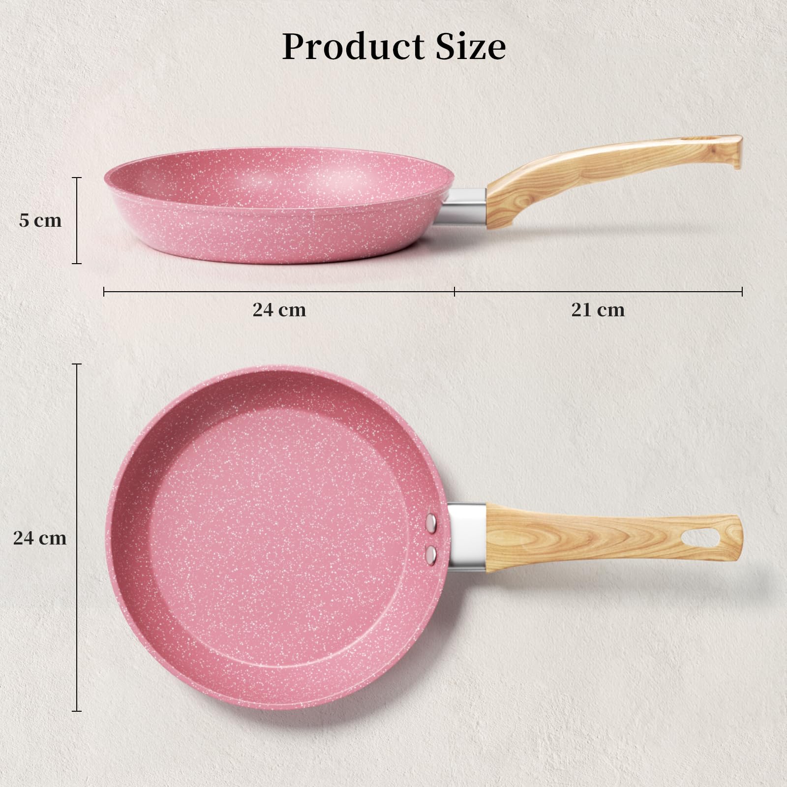 Innerwell Sartén antiadherente 24 cm, Sartenes induccion, Granito revestimiento antiadherentes Profesional, Ceramica Sartén Tortillas, sin PFOA, sin toxicos, apta Horno, Lavavajillas, Rosa — view 2