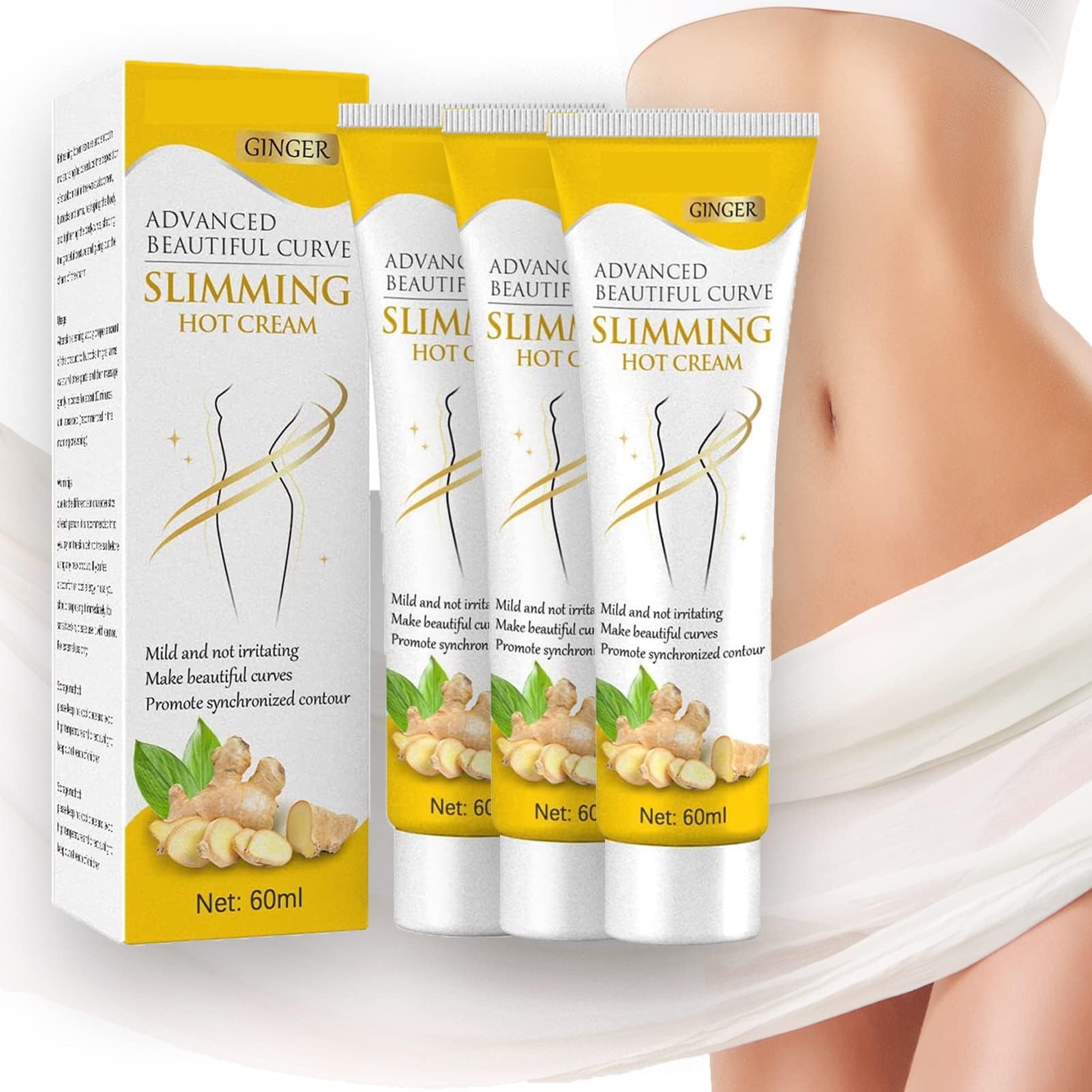 Reduce Swell Ginger Slimming Hot Cream, Anti Swell Bodi Slim Ginger Hot Cream, Anti Cellulite Cream for Waist, Belly, Buttocks and Thighs (3 PCS)