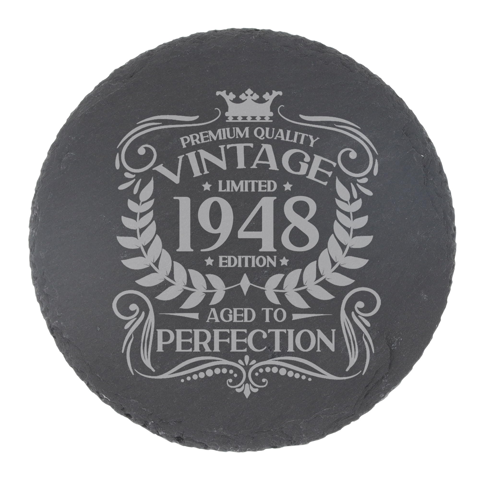 80th Birthday Gift for Men Vintage 1946 Aged to Perfection Engraved Slate Coaster Present for 80 Year Old Etched Natural Slate Placemat (Round Slate) — view 136