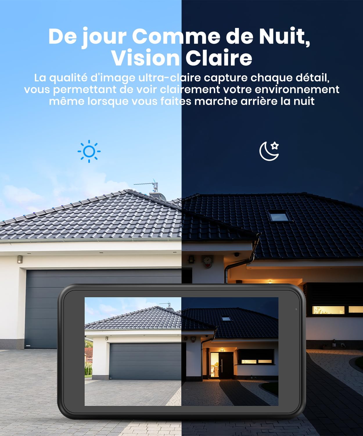 AUTO-VOX W12 Caméra de Recul sans Fil : Écran 5" 1080P, Double Canal, Installation Rapide, Signal Numérique Stable, IP69K Étanche & Vision Nocturne, pour Voiture, SUV, Camping-Car, Remorque
